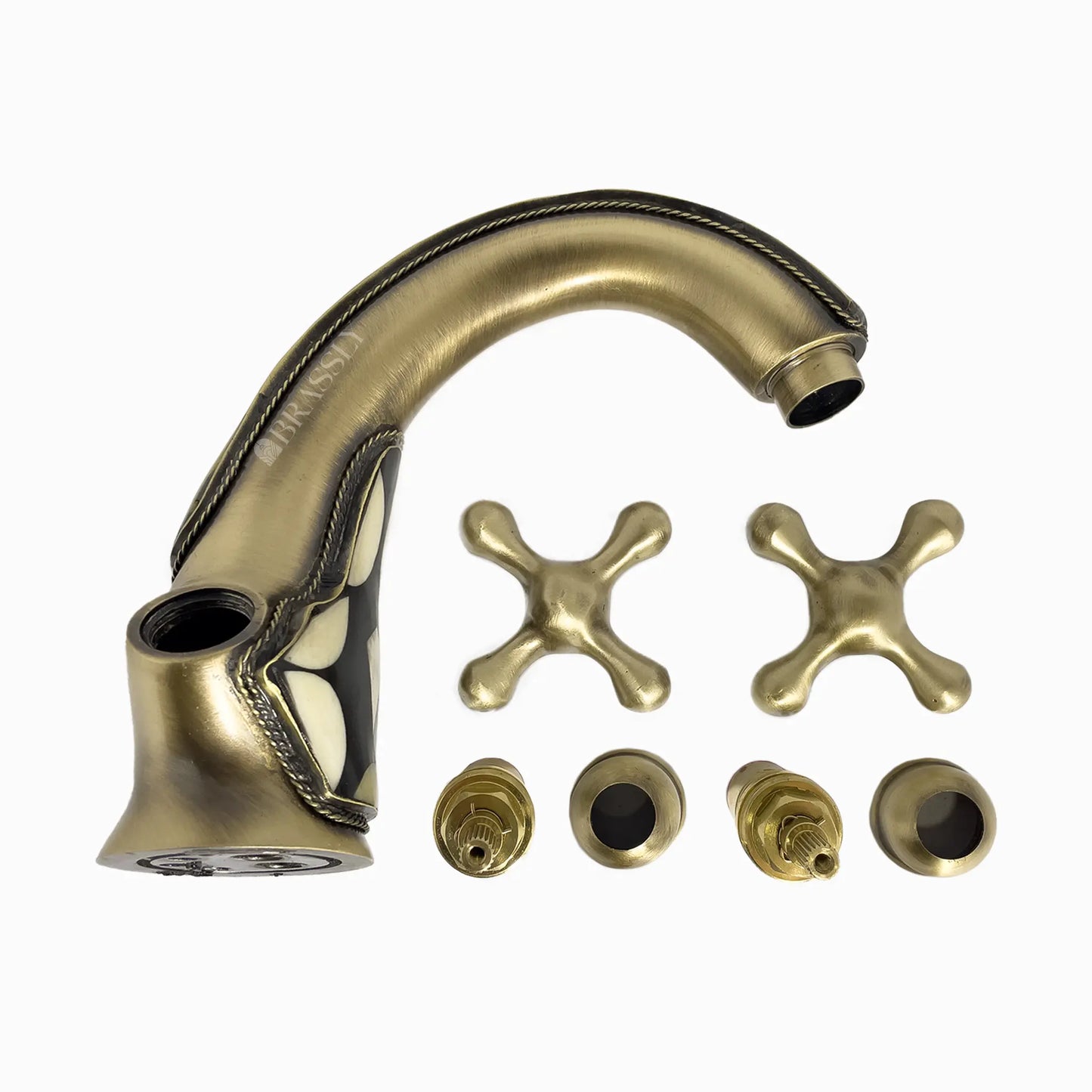 Brass Bathroom Tap With Resin And Bone Accents, Single Hole Bathroom, Vanity Sink Faucet With Cross Handles