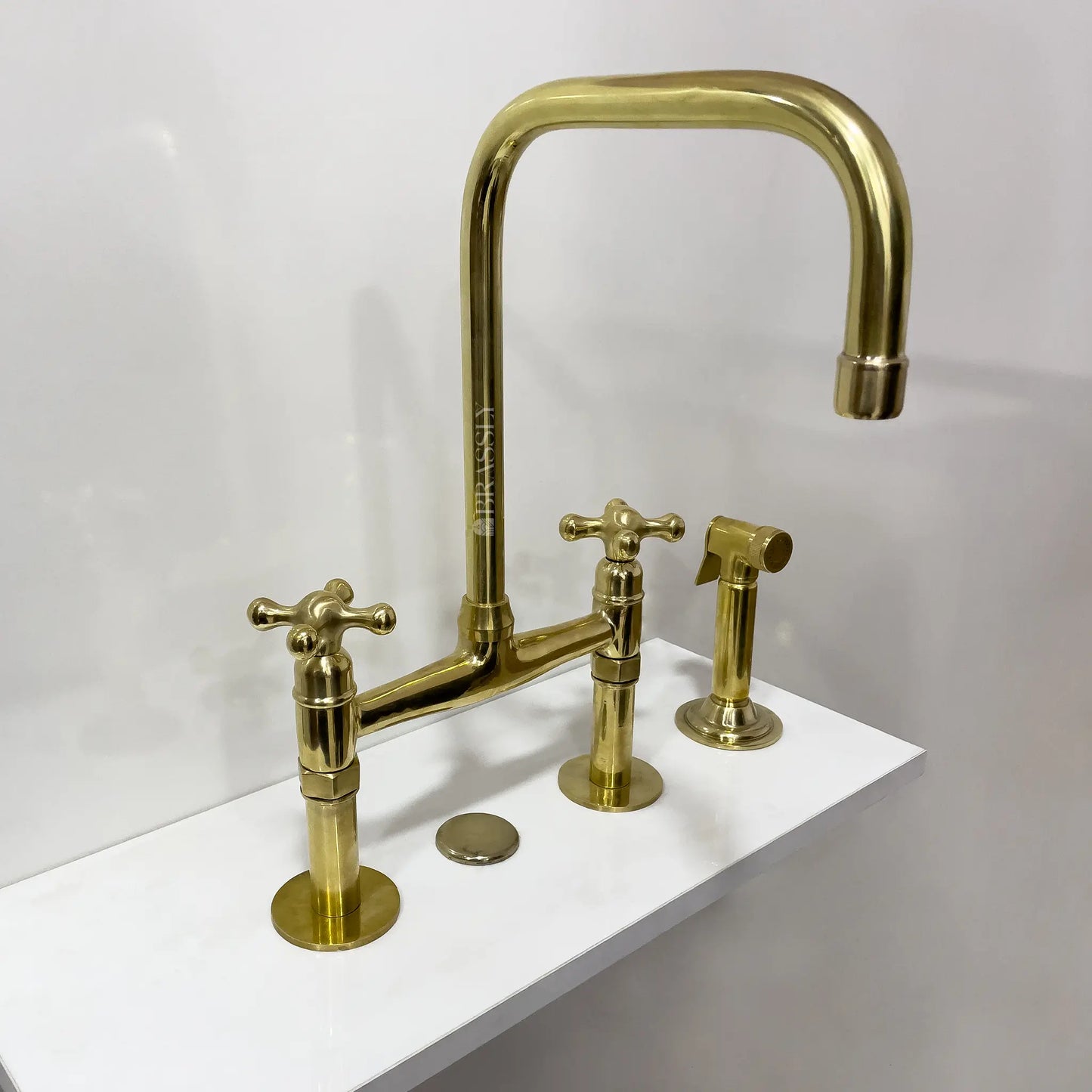 Unlacquered Brass 8" Bridge Tap, Deck Mount Tap, Vintage Kitchen Sink Tap