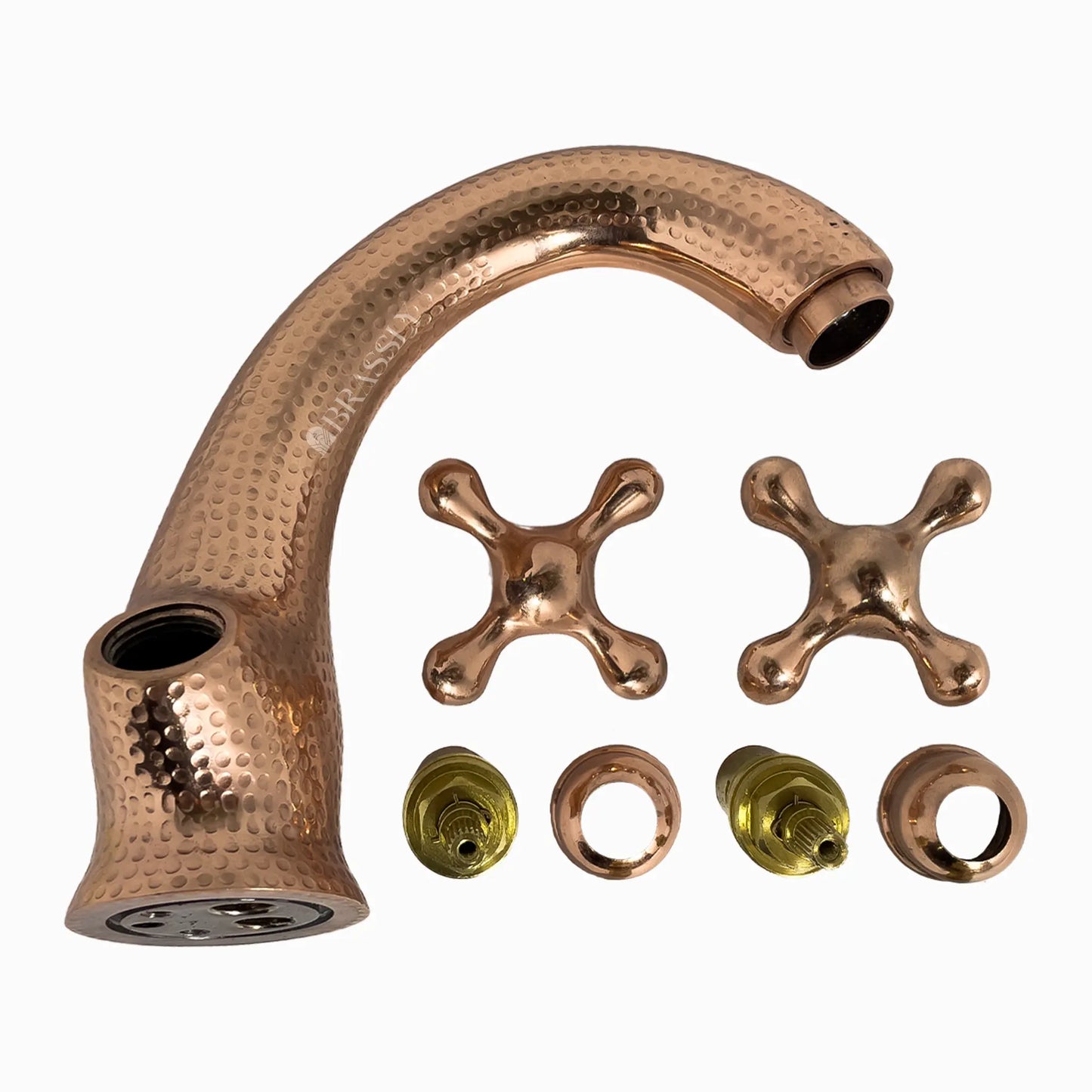 Hammred Copper Bathroom Tap, Bathroom Sink Tap with Simple Cross Handles