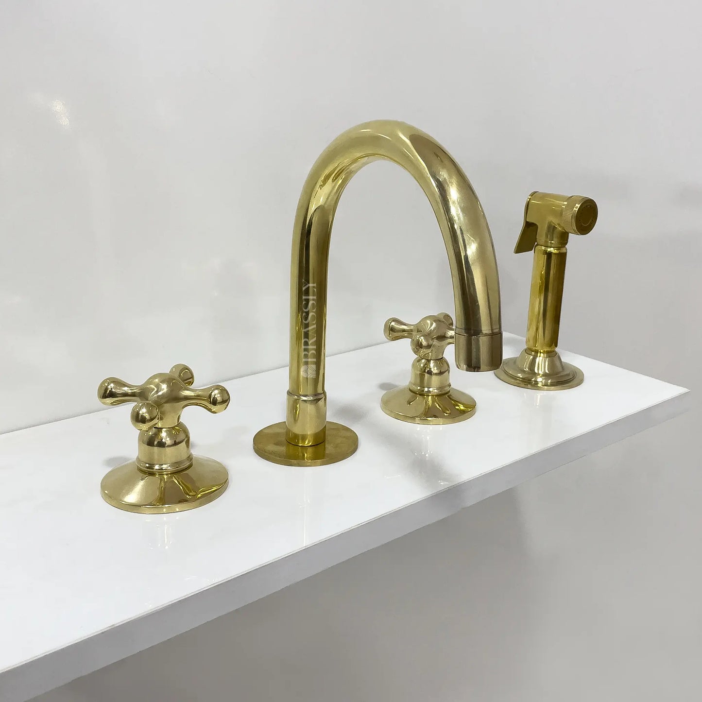 Unlacquered Brass 8" Bridge Tap, Deck Mount Tap, Vintage Kitchen Sink Tap