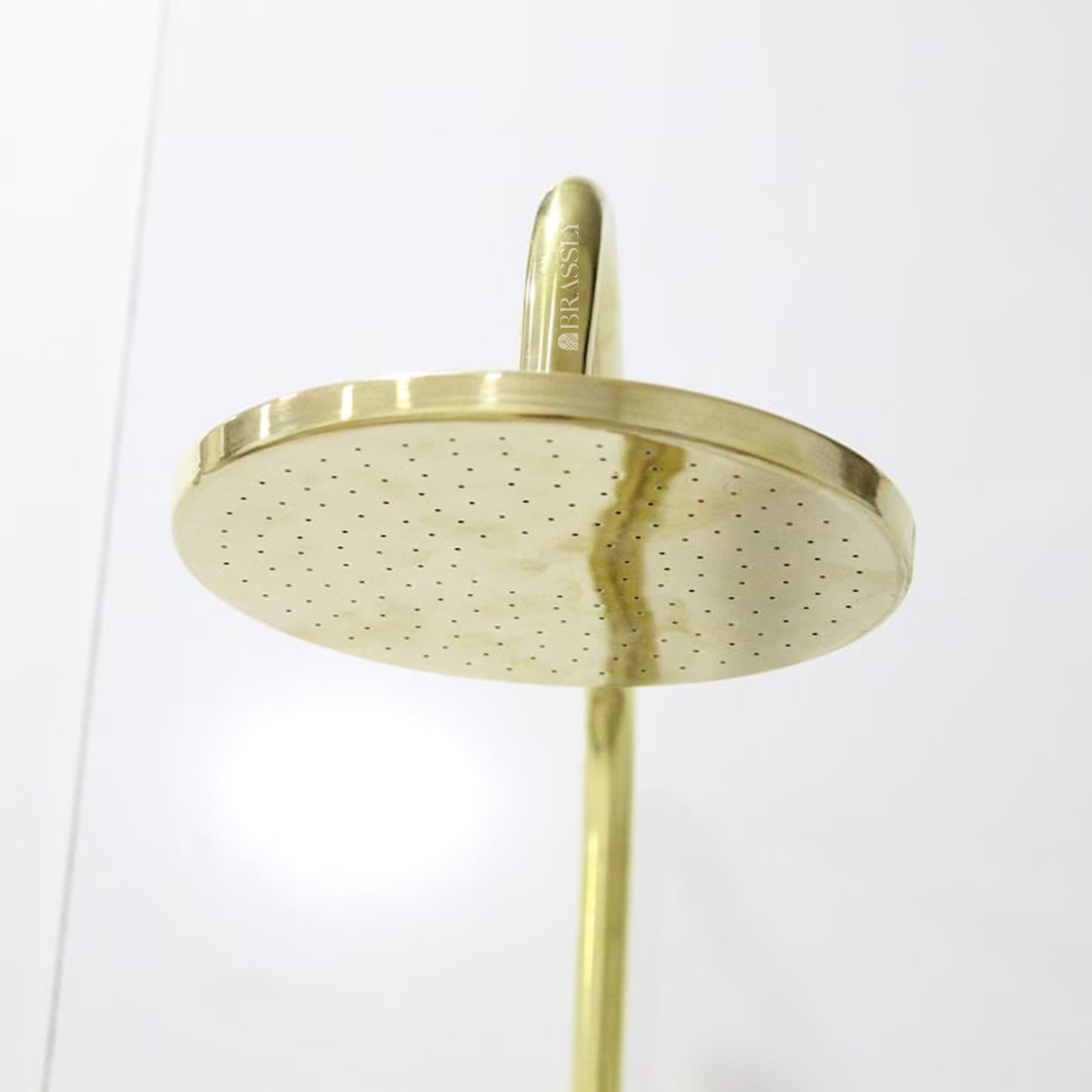 Unlacquered Brass Shower System with Handheld, High-Pressure Hose, Exposed Pipe Design