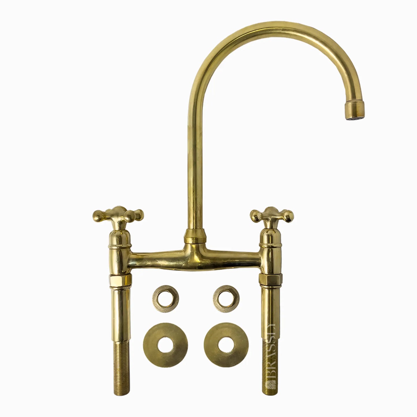 Unlacquered Brass 8" Bridge Tap, Deck Mount Tap, Vintage Kitchen Sink Tap