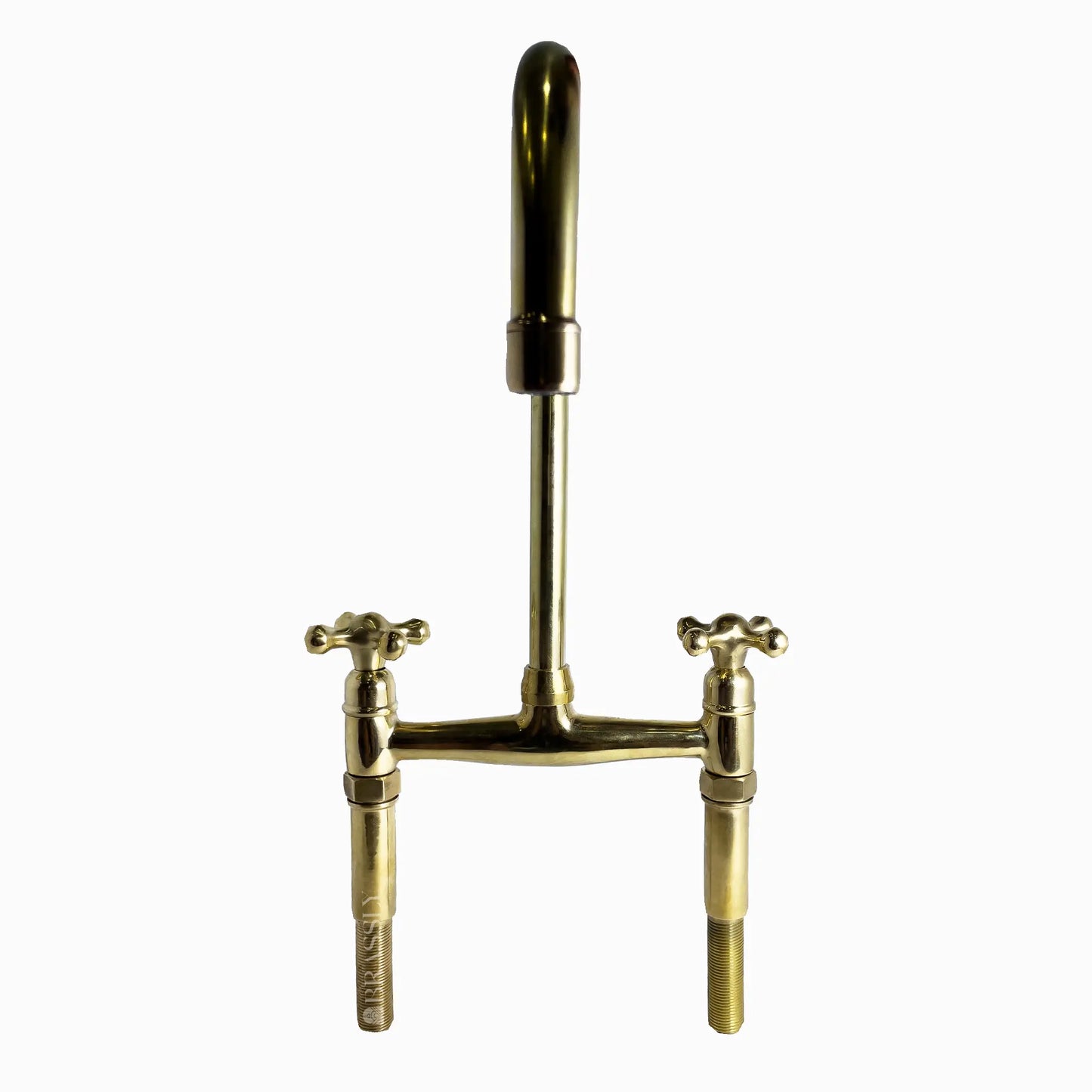 Unlacquered Brass 8" Bridge Tap, Deck Mount Tap, Vintage Kitchen Sink Tap