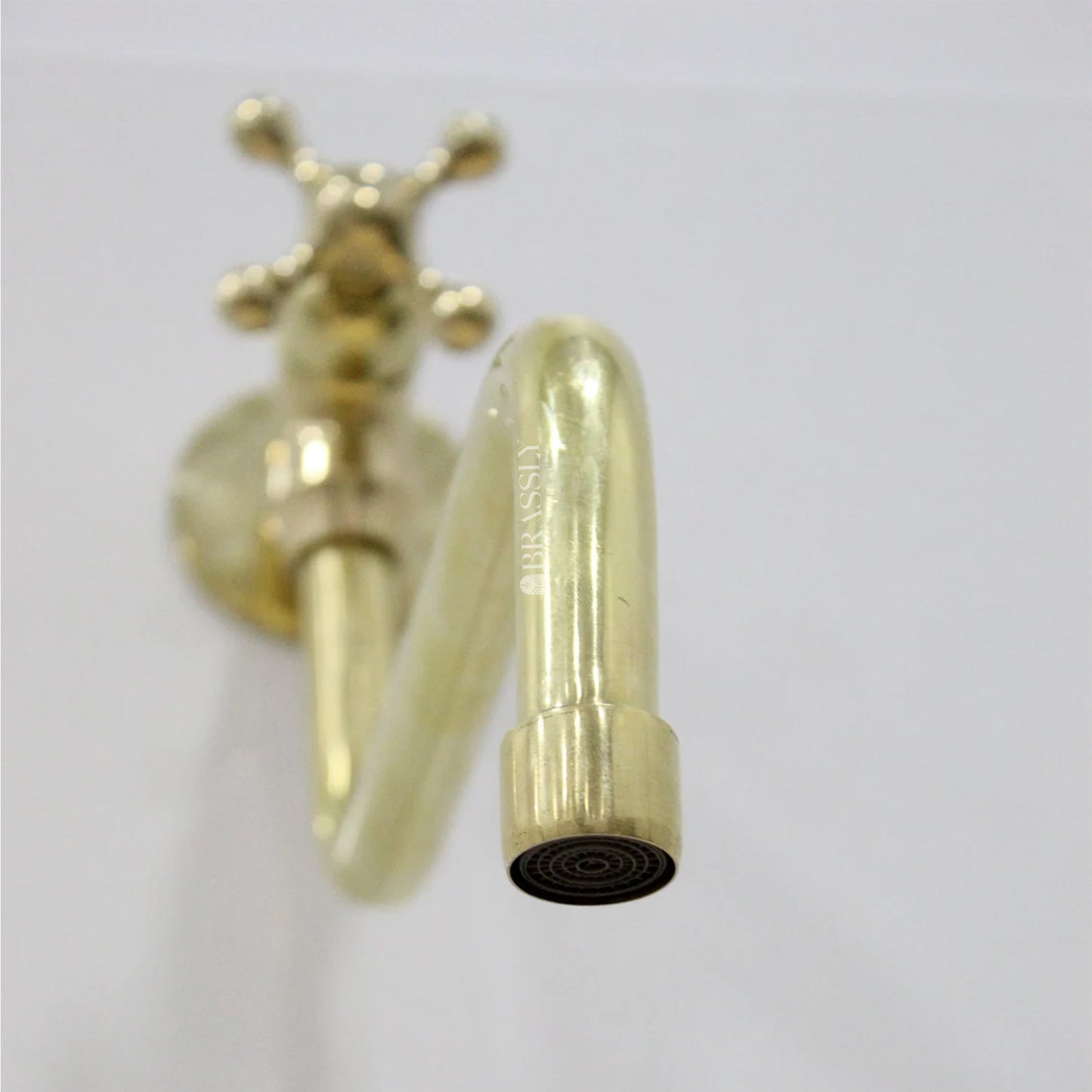 Unlacquered Brass Pot Filler Kitchen Tap, Traditional Solid Brass Wall Mount Tap with Various Handles