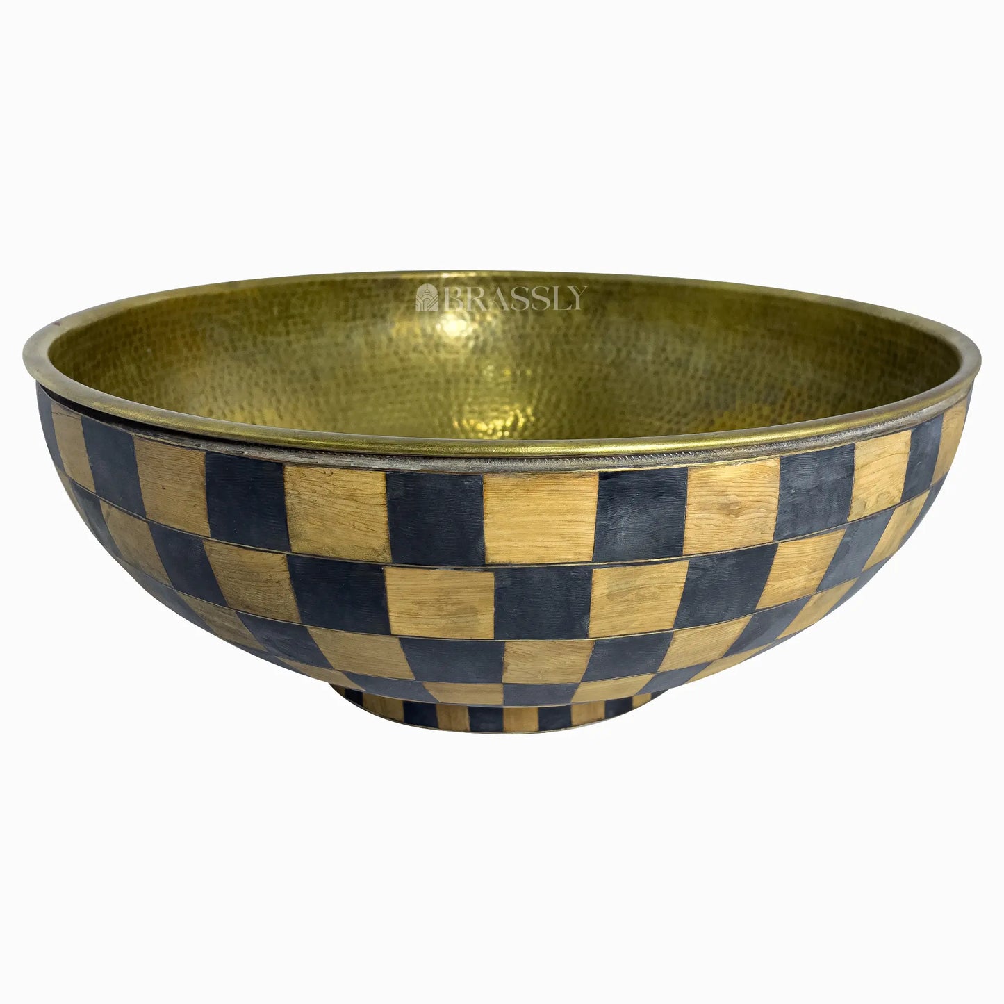 Hammered Brass Sink With Wood And Black Resin Pattern