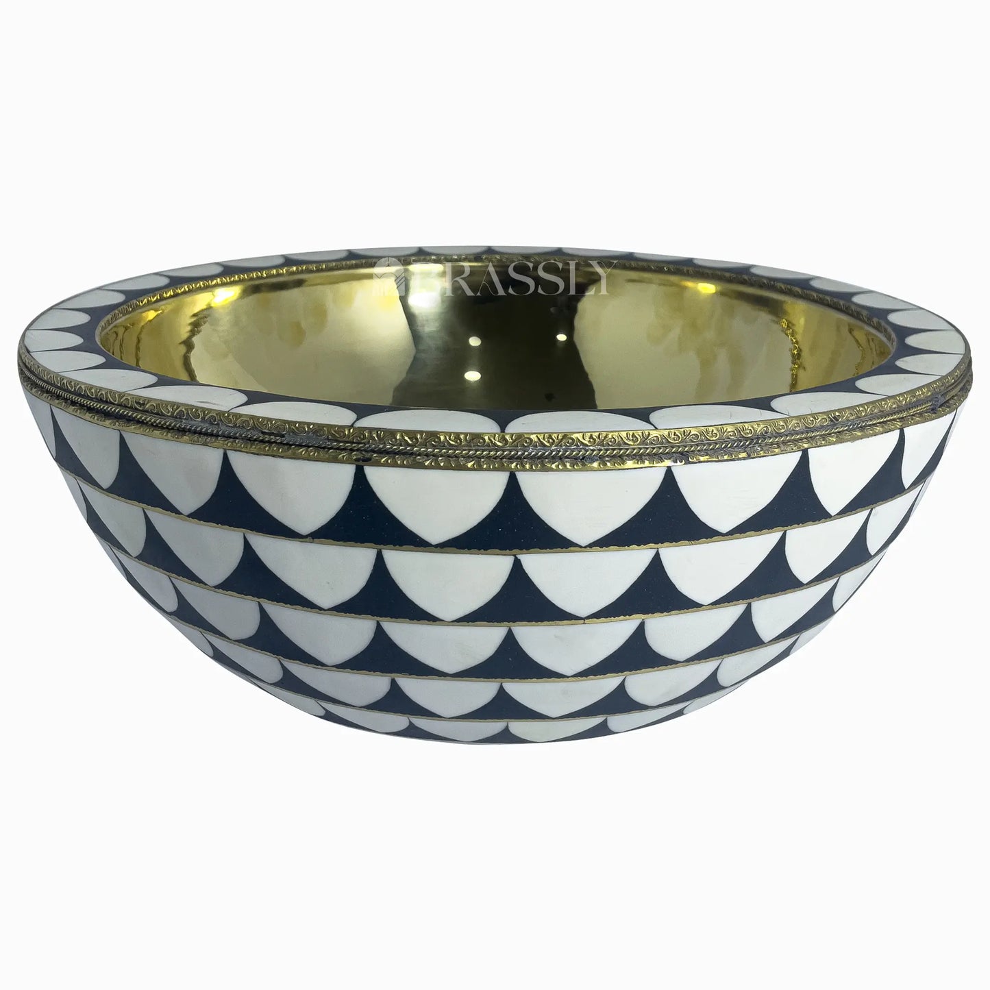 Brass Bathroom Sink, White And Black Pattern, Copper Resin Vanity Vessel Sink