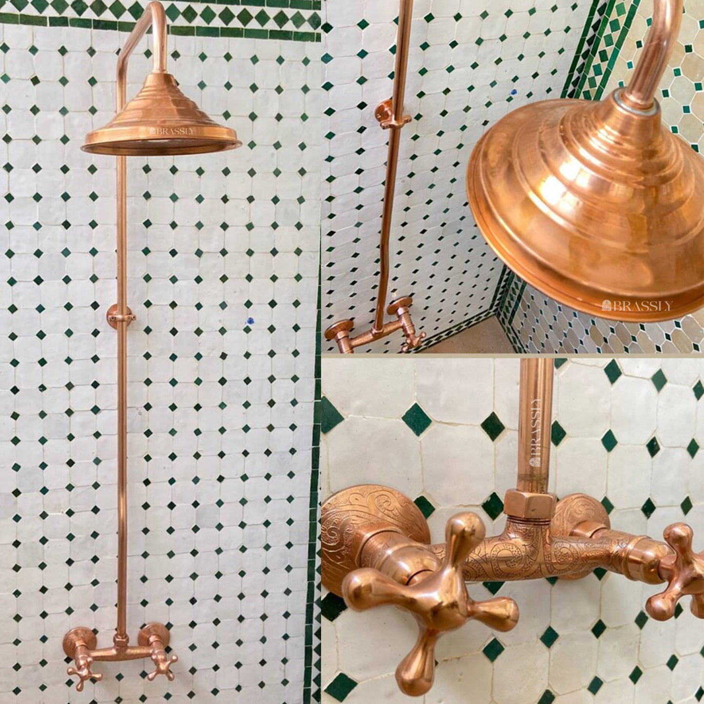 Unlacquered Solid Copper Shower for Outdoor Use - Copper Showerhead