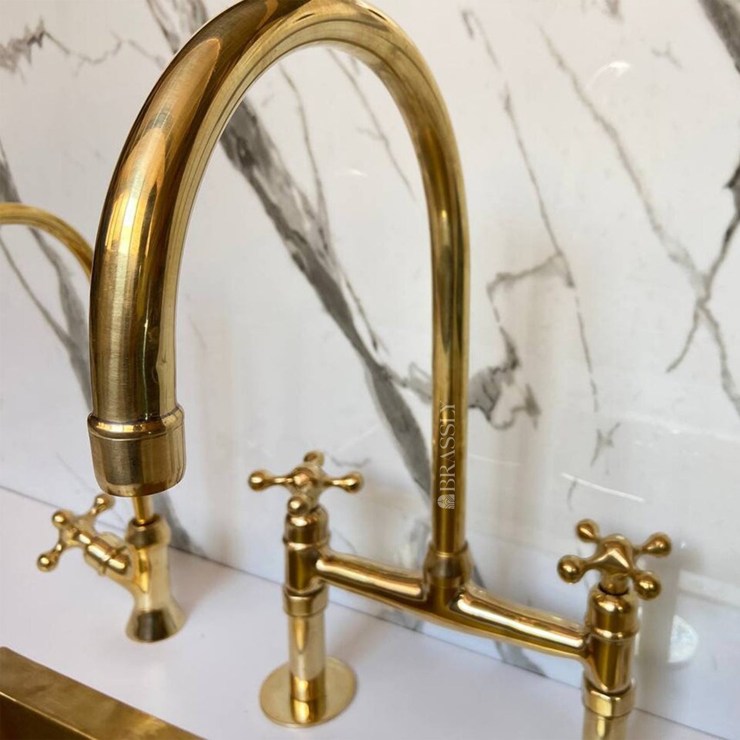 Unlacquered Solid Brass Kitchen Sink Tap - Vintage Brass Kitchen Tap for Elegant Kitchens