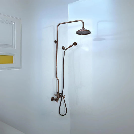 Unlacquered Copper Shower System with Vintage Round Showerhead, Handheld Shower