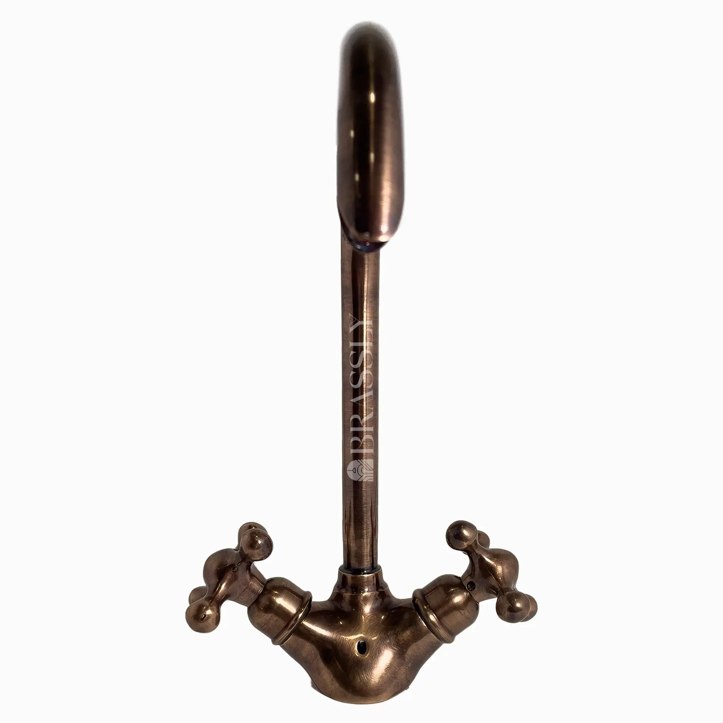 Bathroom Tap, Brass Kitchen Faucet Or Copper Gooseneck Tap with Simple Cross Handles
