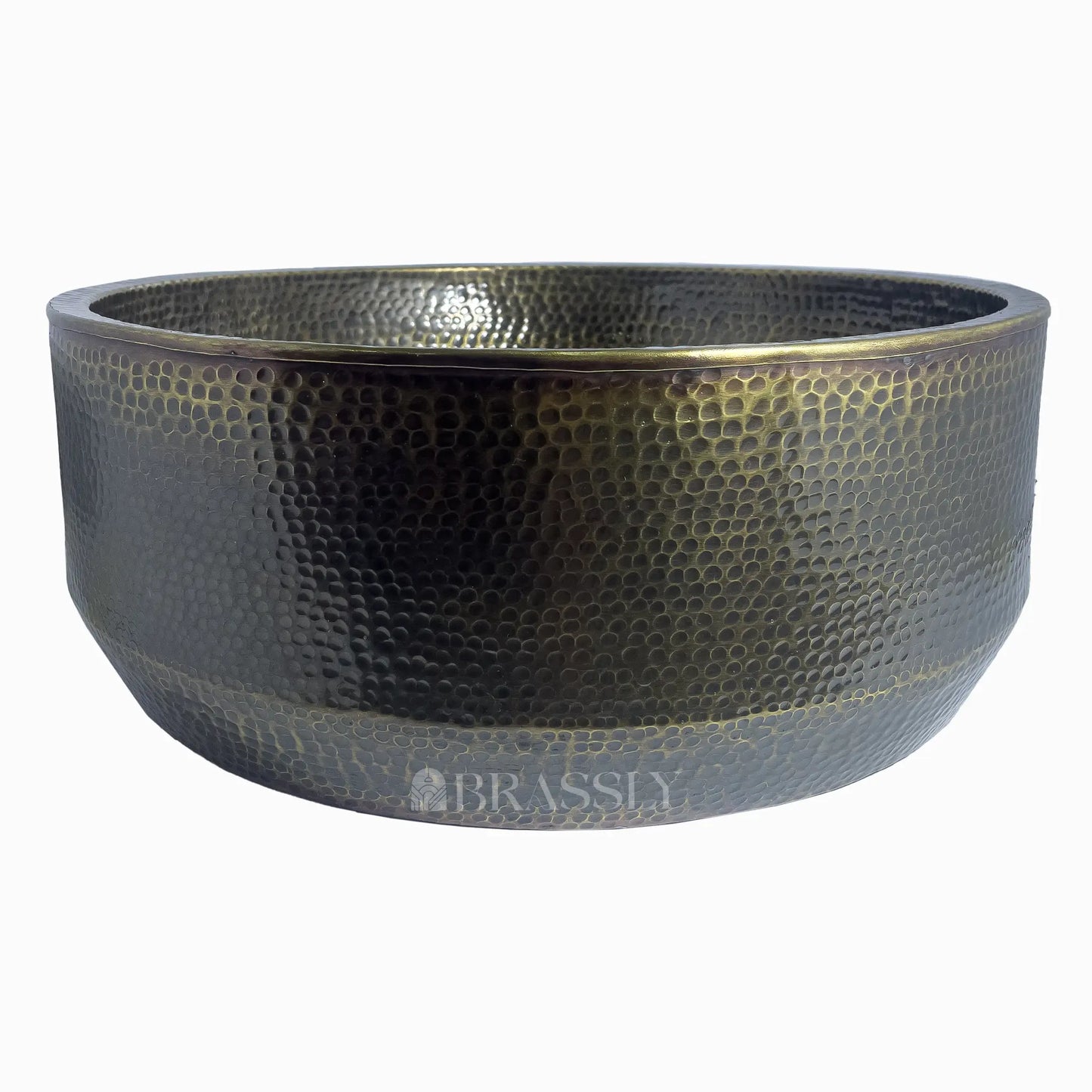 Hammered Brass Sink Bowl, Round Bar Sink, Patinated Brass