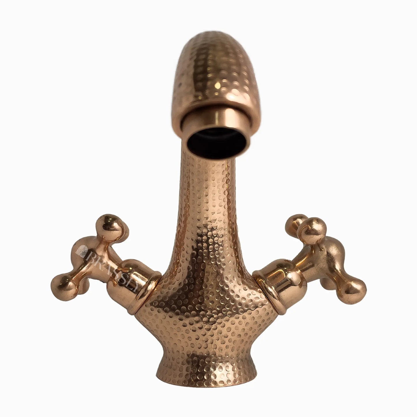 Hammred Copper Bathroom Tap, Bathroom Sink Tap with Simple Cross Handles