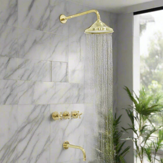 Brass Shower System, Straight Tub Filler And Head Shower, Plumbing Fixtures