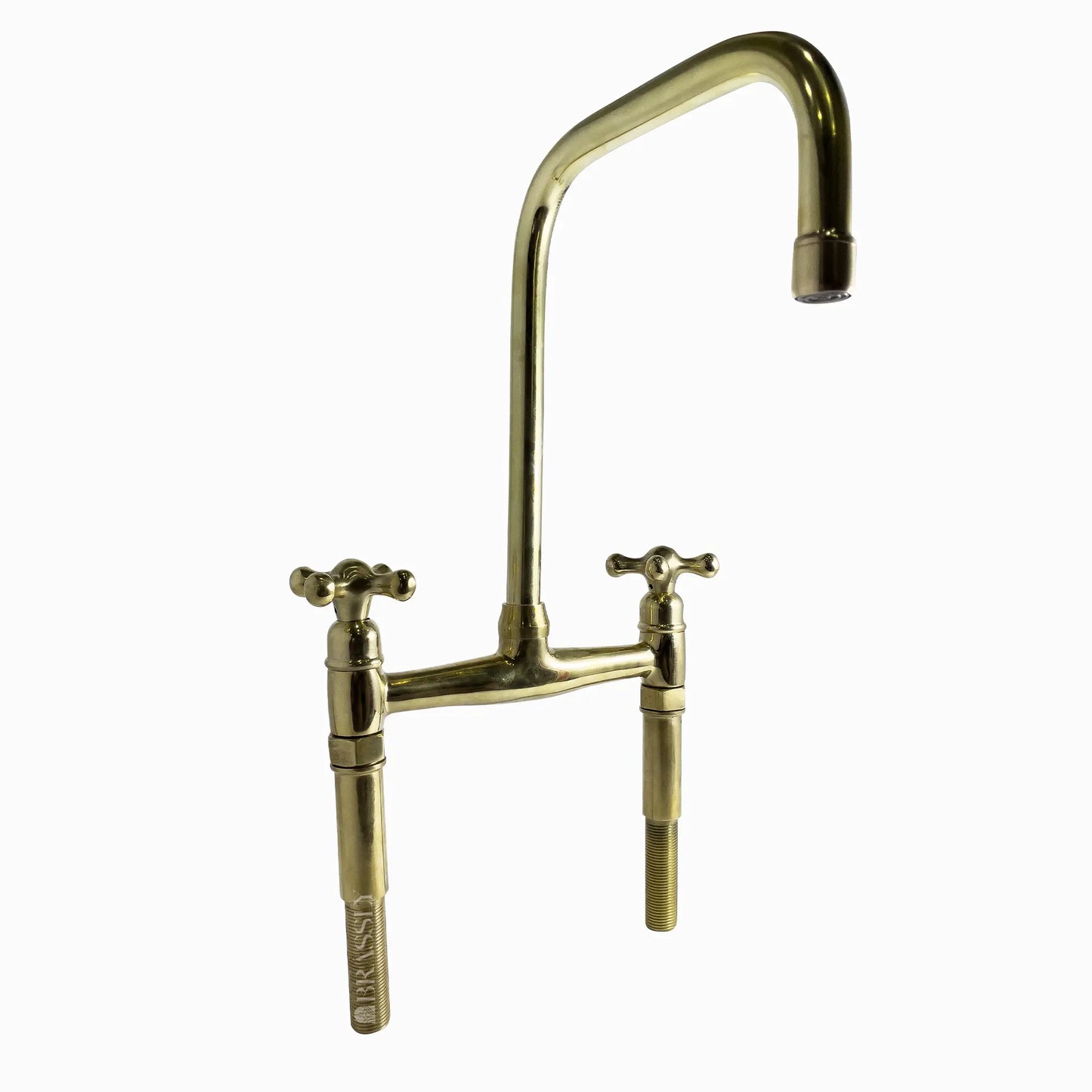 Unlacquered Brass 8" Bridge Tap, Deck Mount Tap, Vintage Kitchen Sink Tap