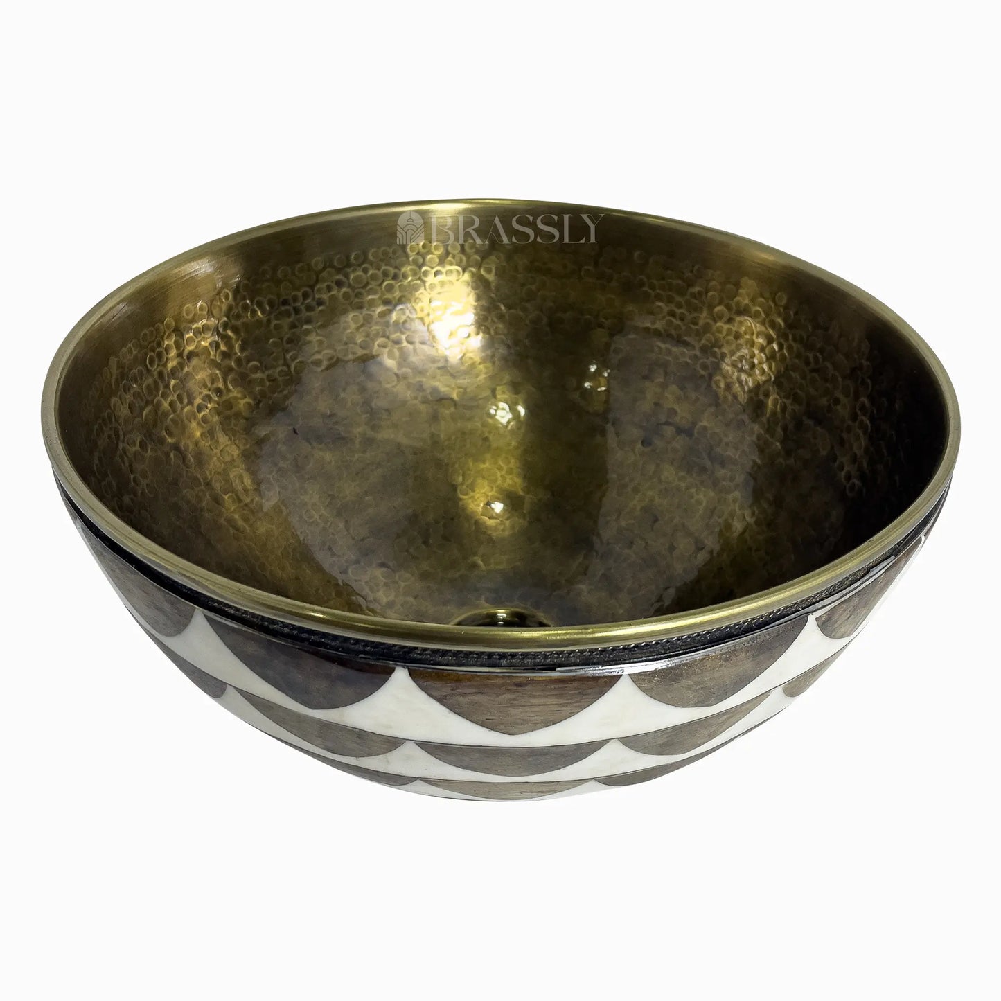 Brass Bathroom Sink, White And Black Pattern, Copper Resin Vanity Vessel Sink
