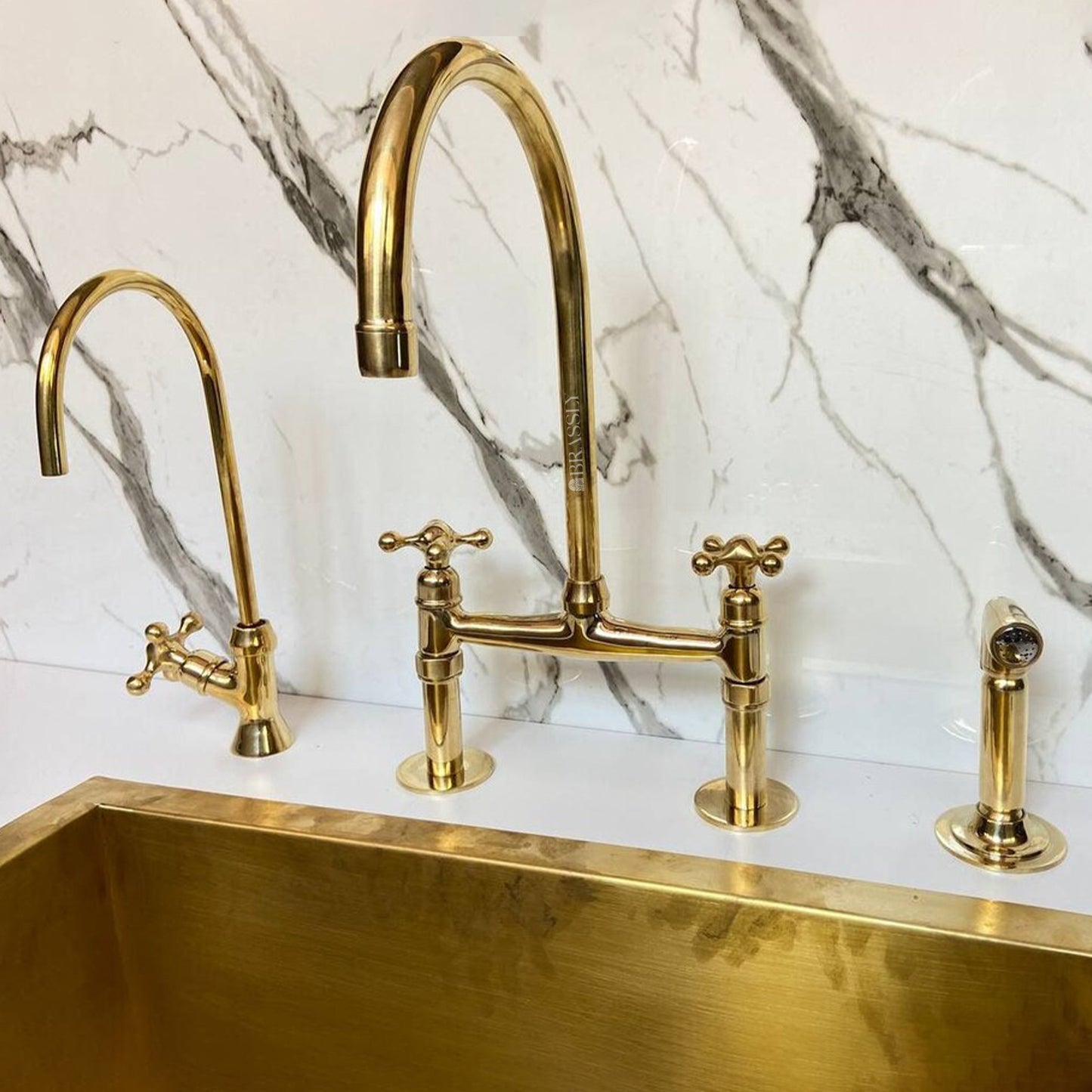 Unlacquered Solid Brass Kitchen Sink Tap - Vintage Brass Kitchen Tap for Elegant Kitchens