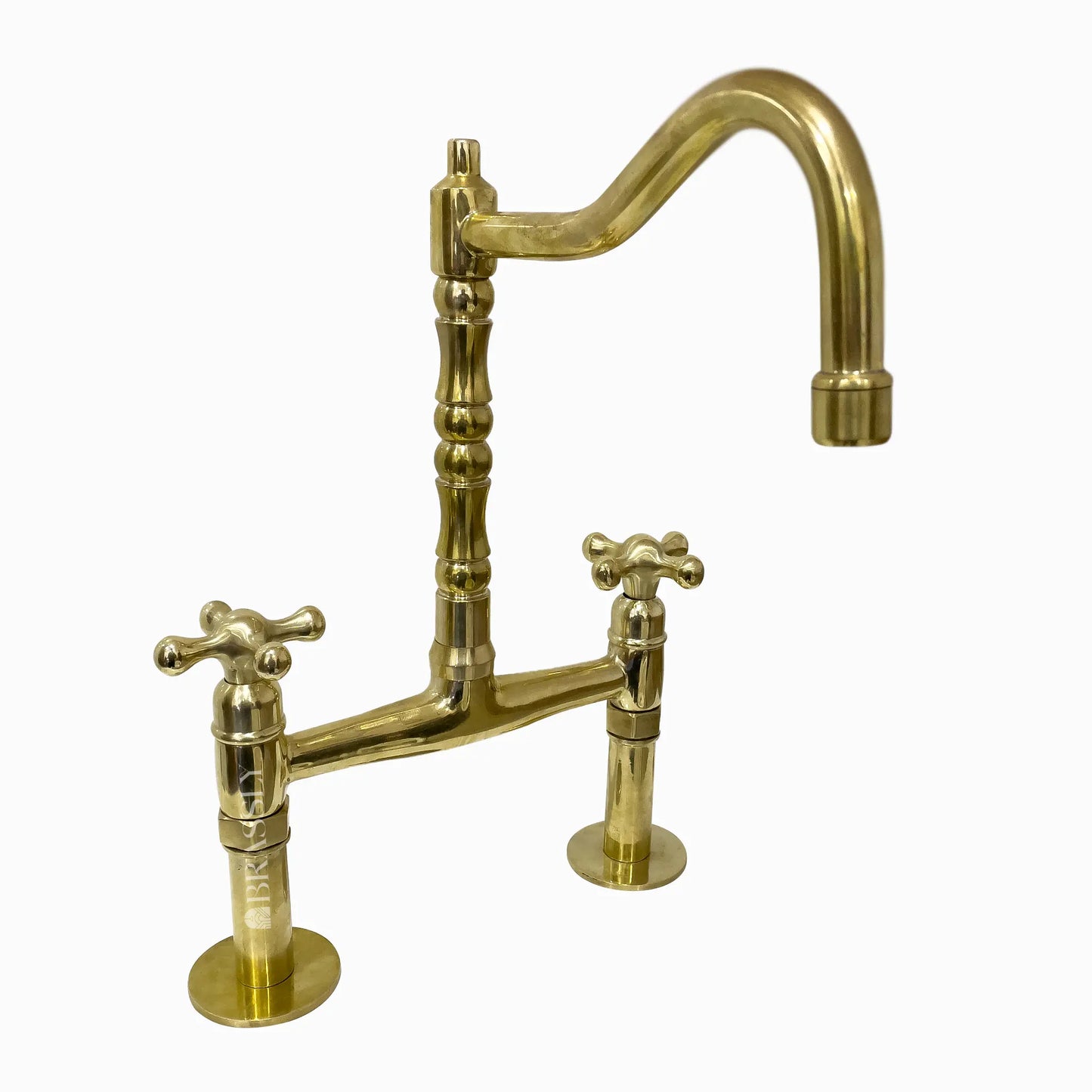 Unlacquered Brass 8" Bridge Tap, Deck Mount Tap, Vintage Kitchen Sink Tap