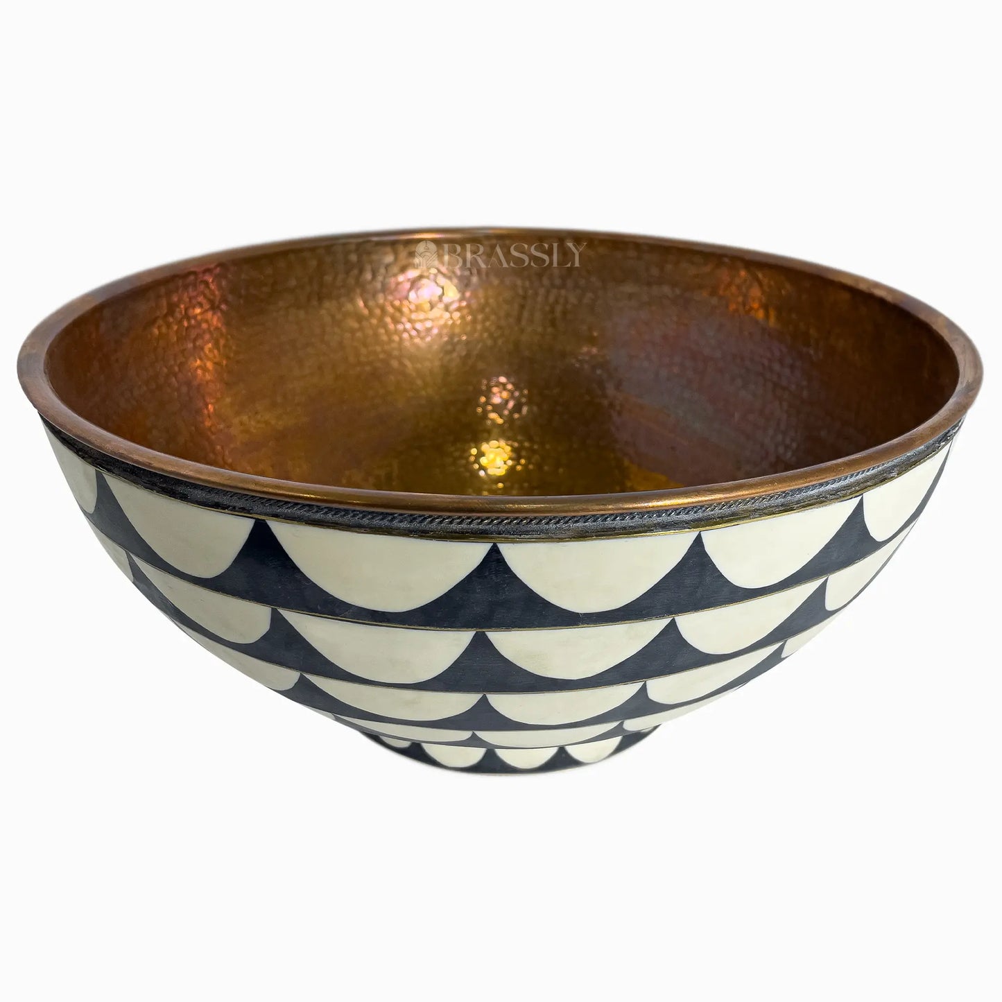 Brass Bathroom Sink, White And Black Pattern, Copper Resin Vanity Vessel Sink