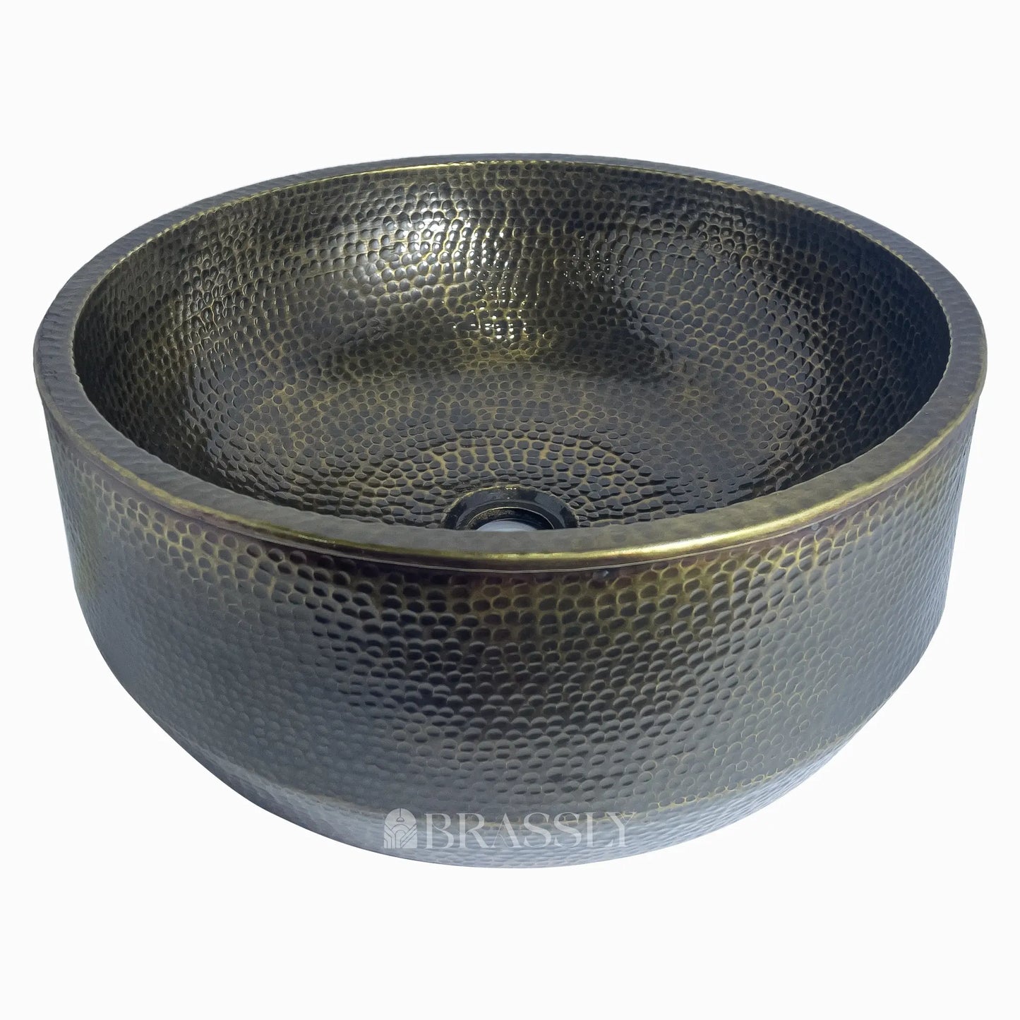 Hammered Brass Sink Bowl, Round Bar Sink, Patinated Brass
