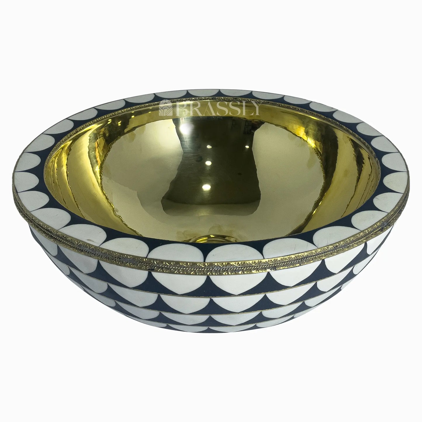 Brass Bathroom Sink, White And Black Pattern, Copper Resin Vanity Vessel Sink