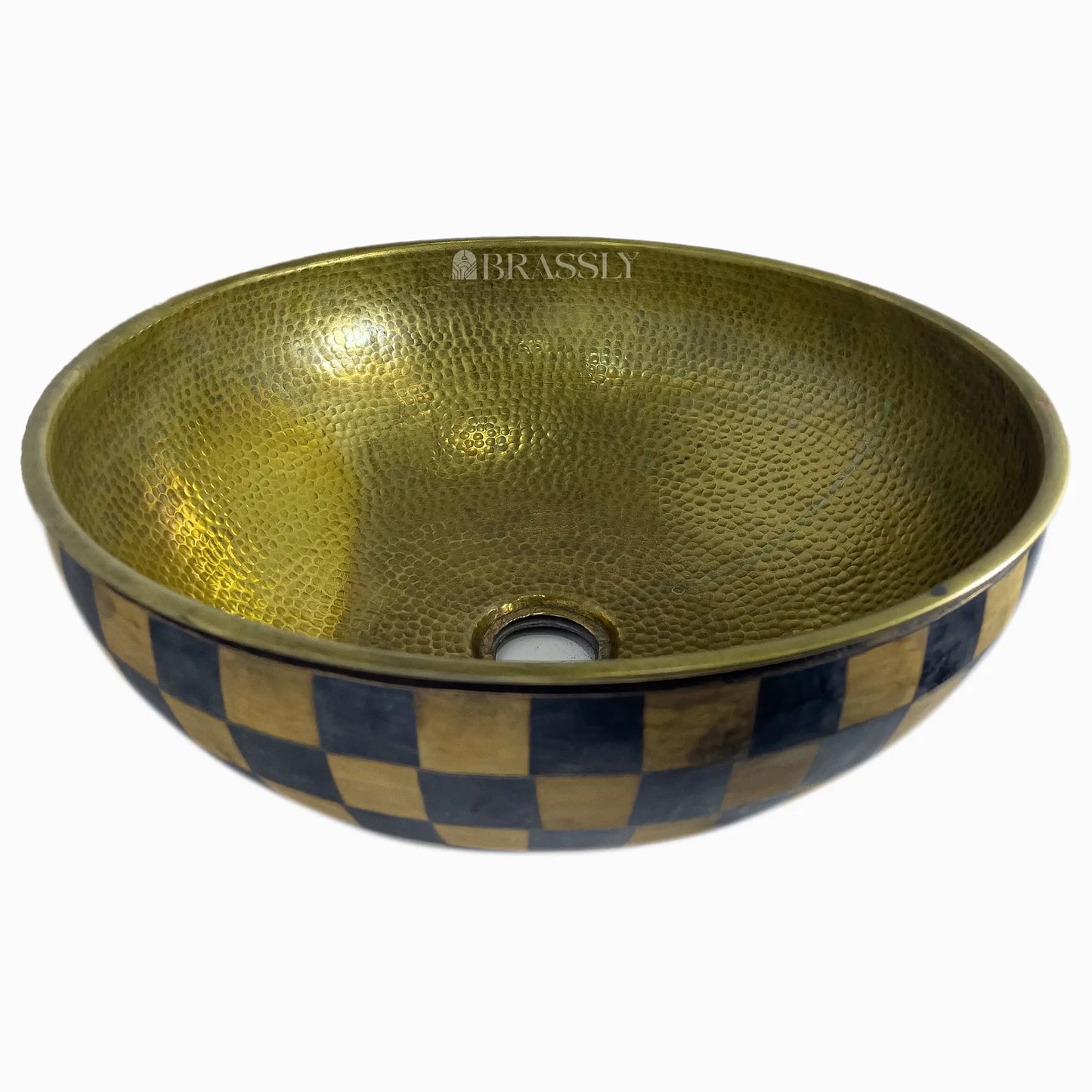 Hammered Brass Sink With Wood And Black Resin Pattern