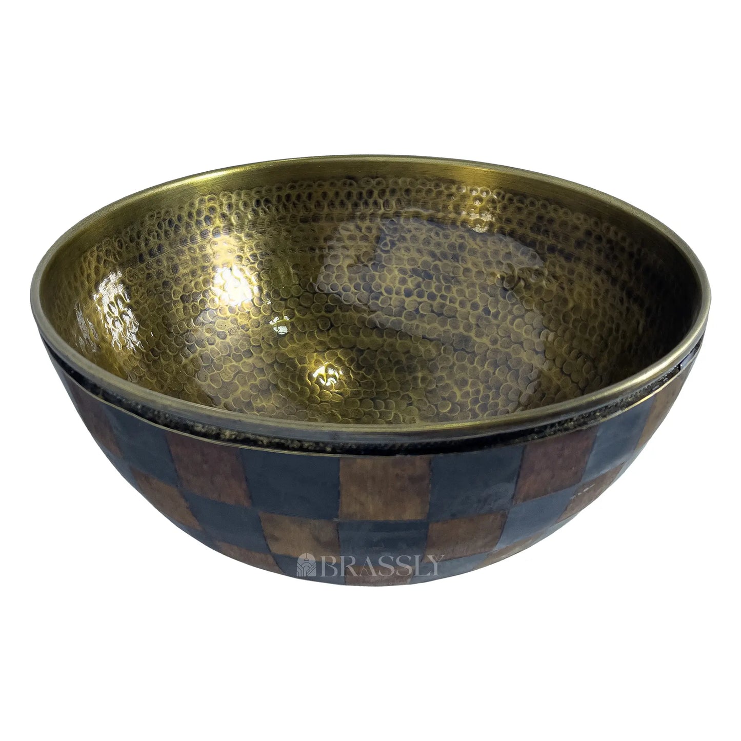 Moroccan Brass Sink, Wood And Black Pattern, Bathroom Vessel Sink