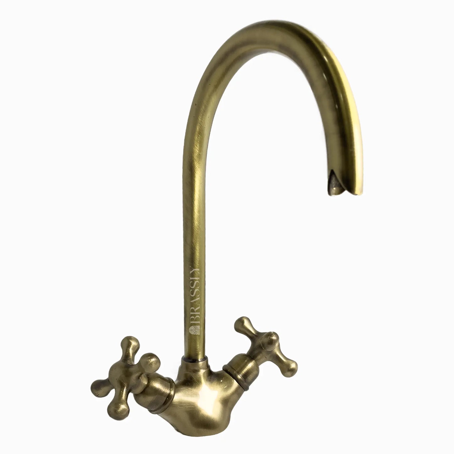Bathroom Tap, Brass Kitchen Faucet Or Copper Gooseneck Tap with Simple Cross Handles