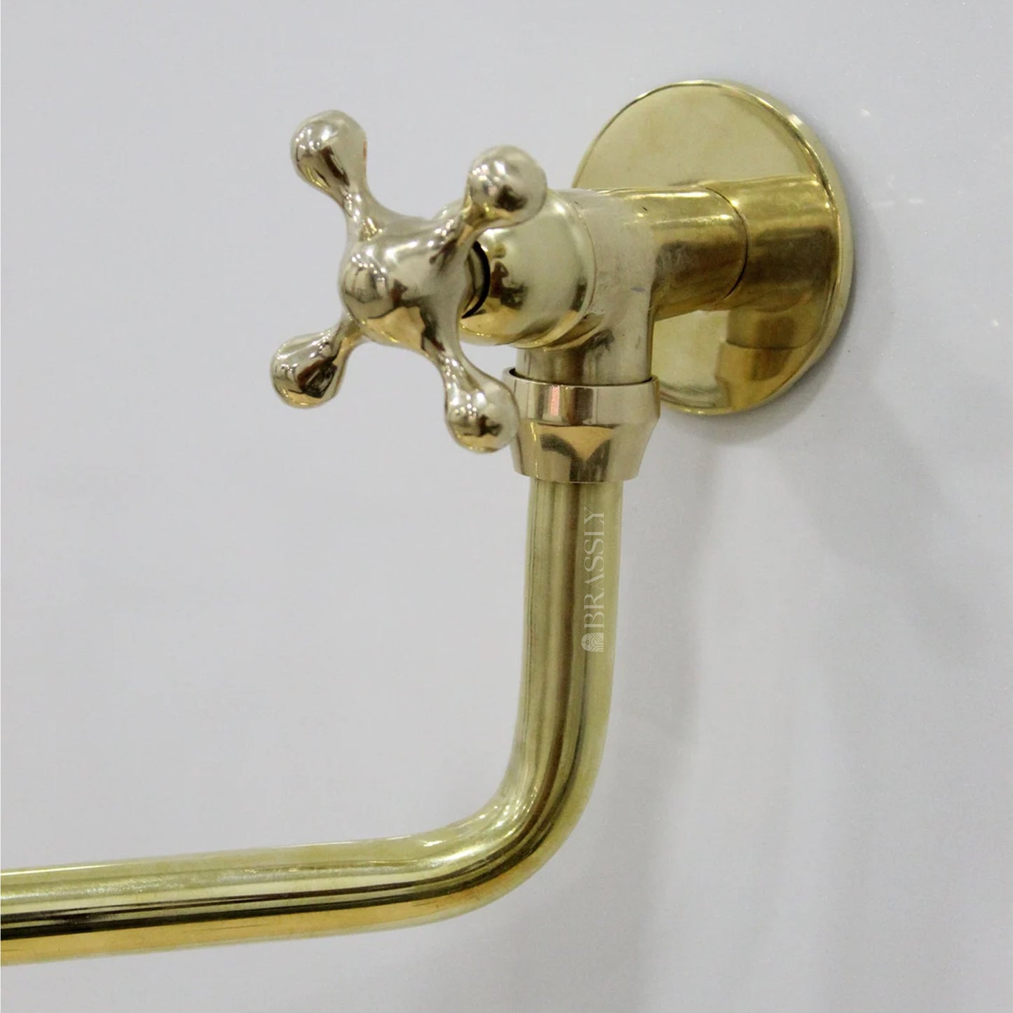 Unlacquered Brass Pot Filler Kitchen Tap, Traditional Solid Brass Wall Mount Tap with Various Handles