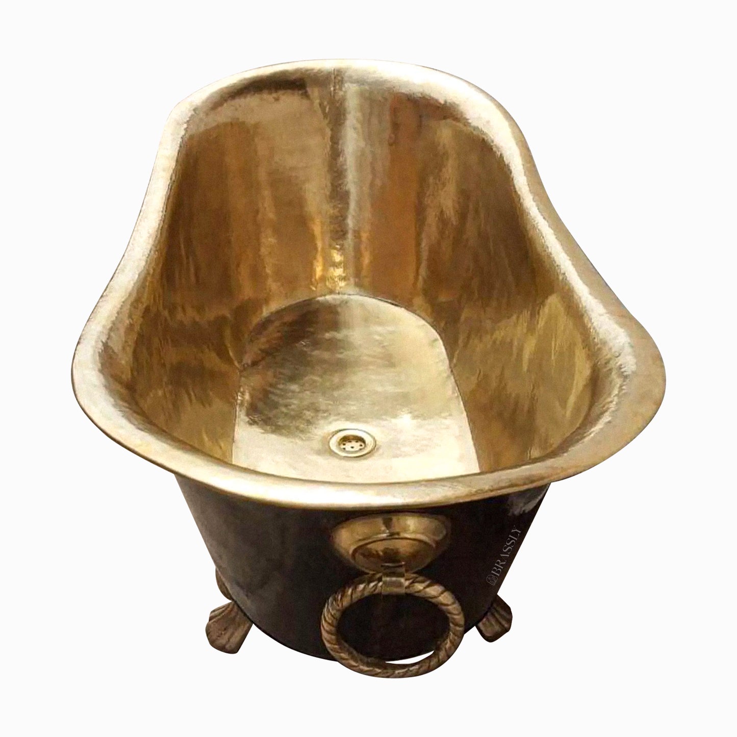 Antique Brass Clawfoot Bathtub with Polished Interior & Towel Holder – Luxury Freestanding Bath