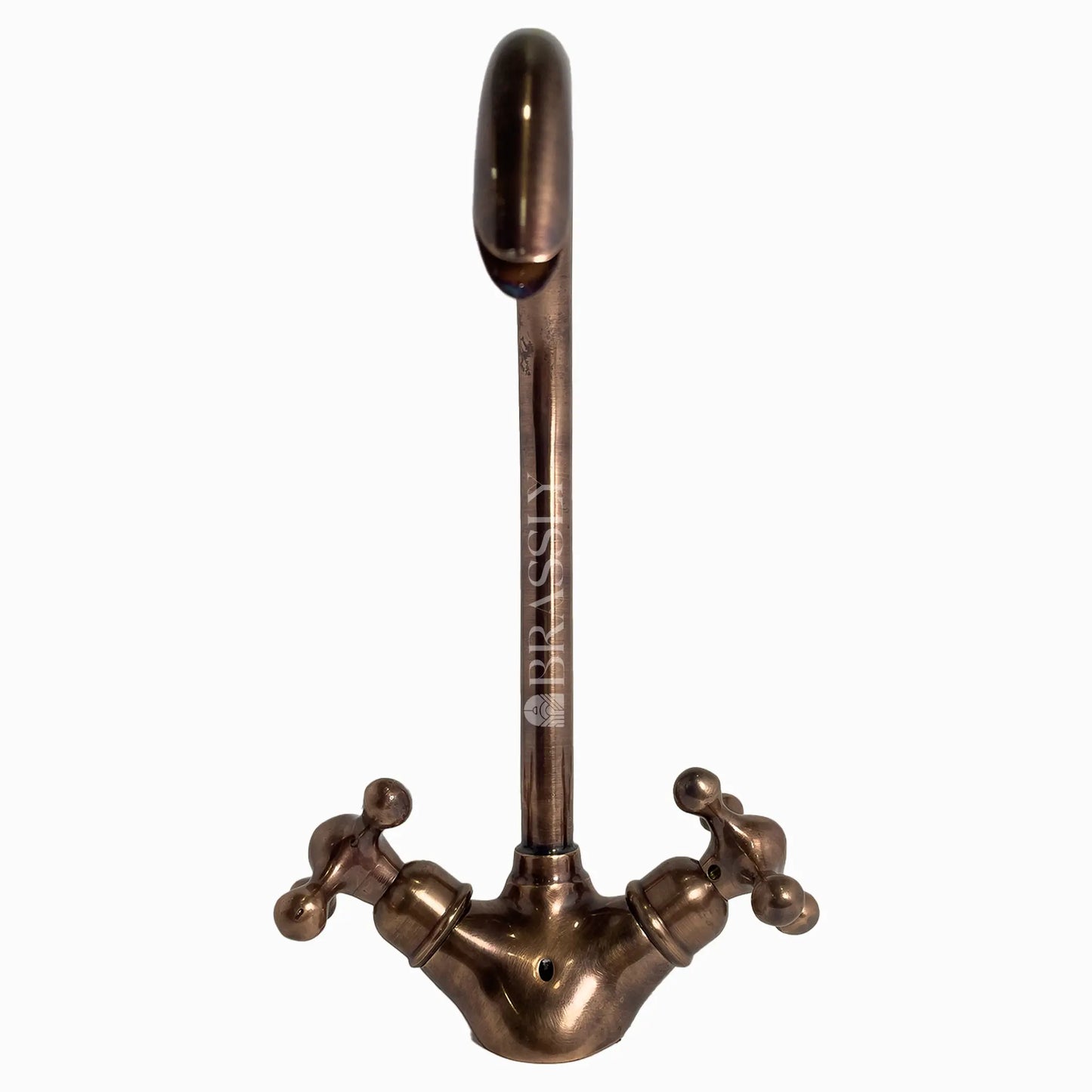 Bathroom Tap, Brass Kitchen Faucet Or Copper Gooseneck Tap with Simple Cross Handles