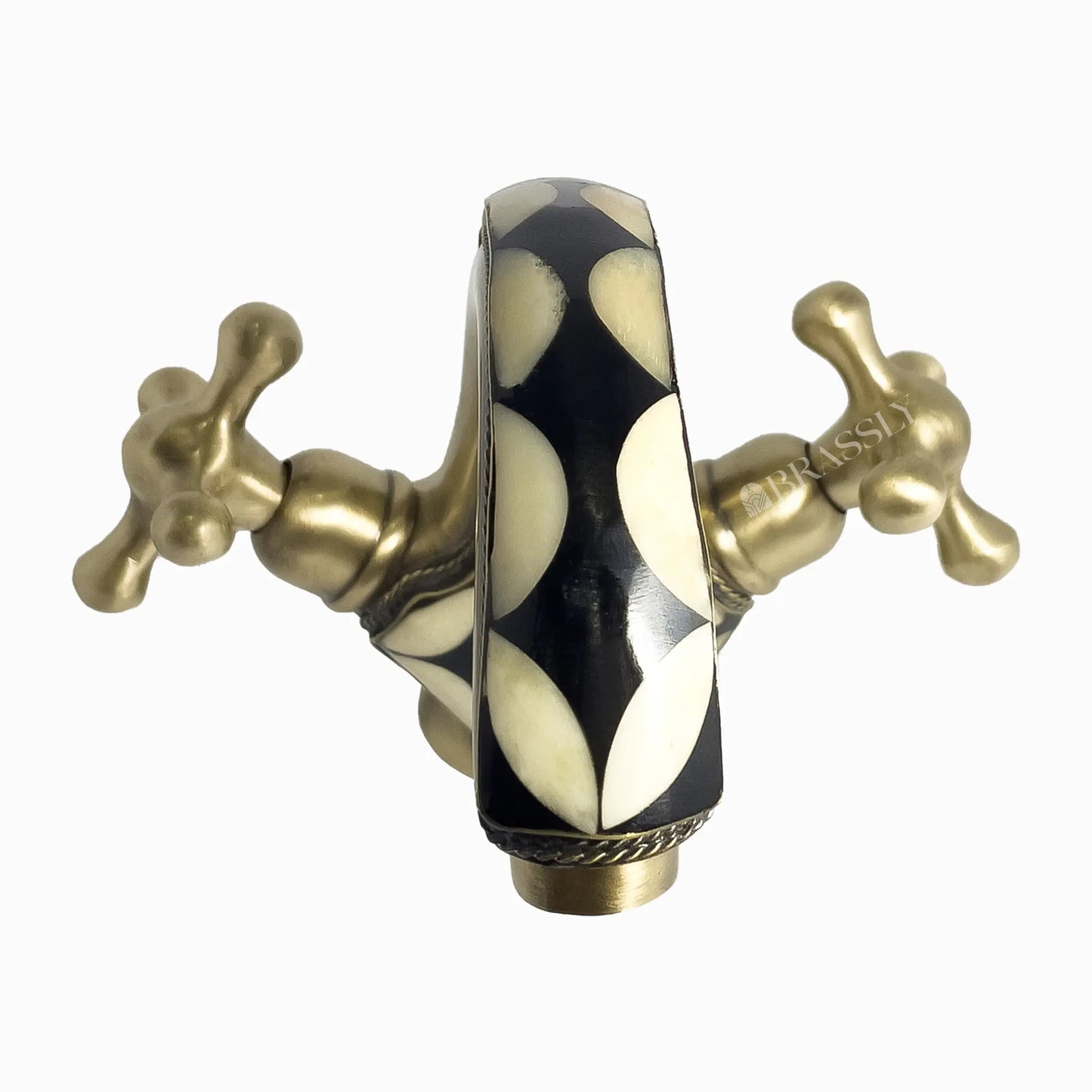 Brass Bathroom Tap With Resin And Bone Accents, Single Hole Bathroom, Vanity Sink Faucet With Cross Handles