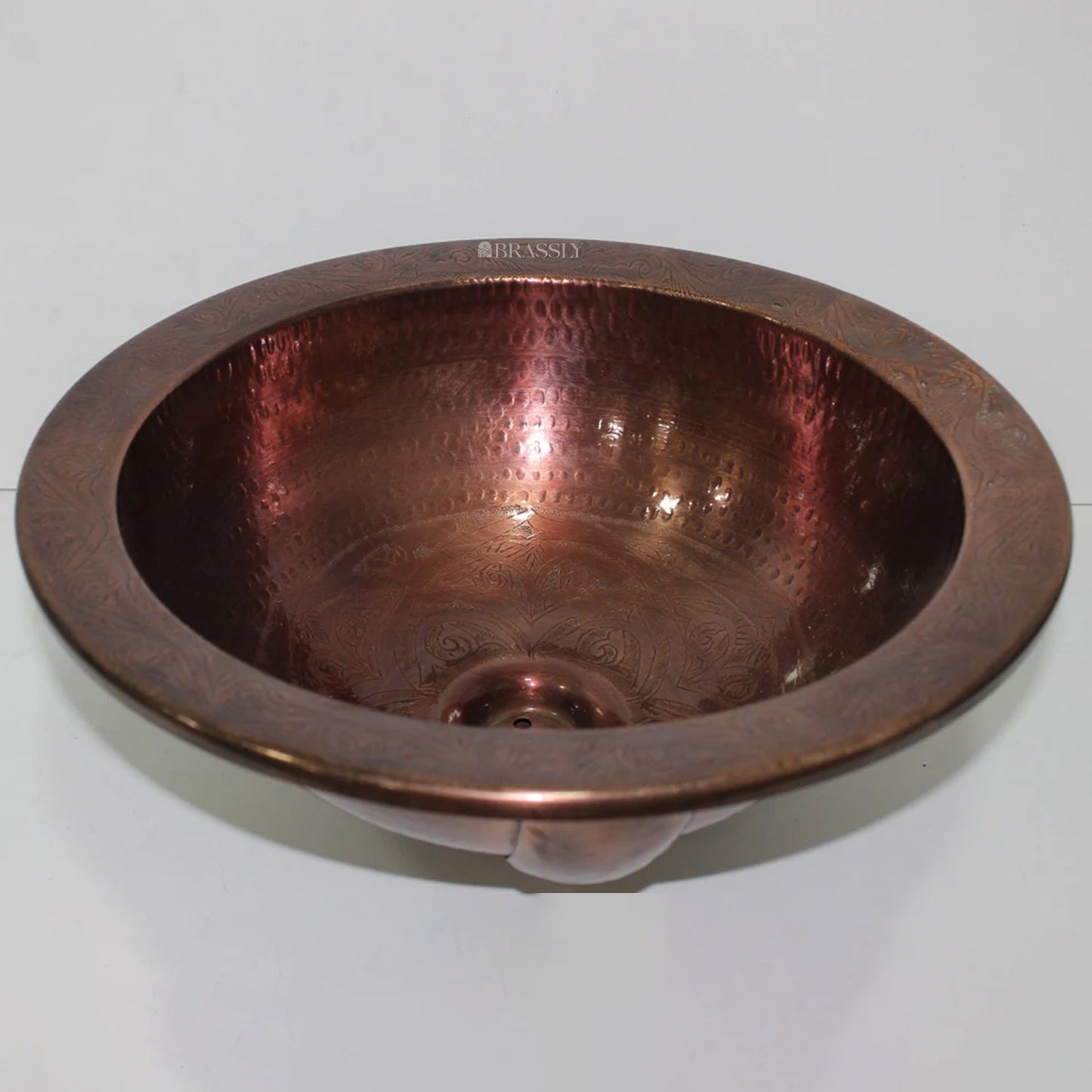 Hand-Engraved Copper Sink with Moroccan Round Vessel Design for Bathroom