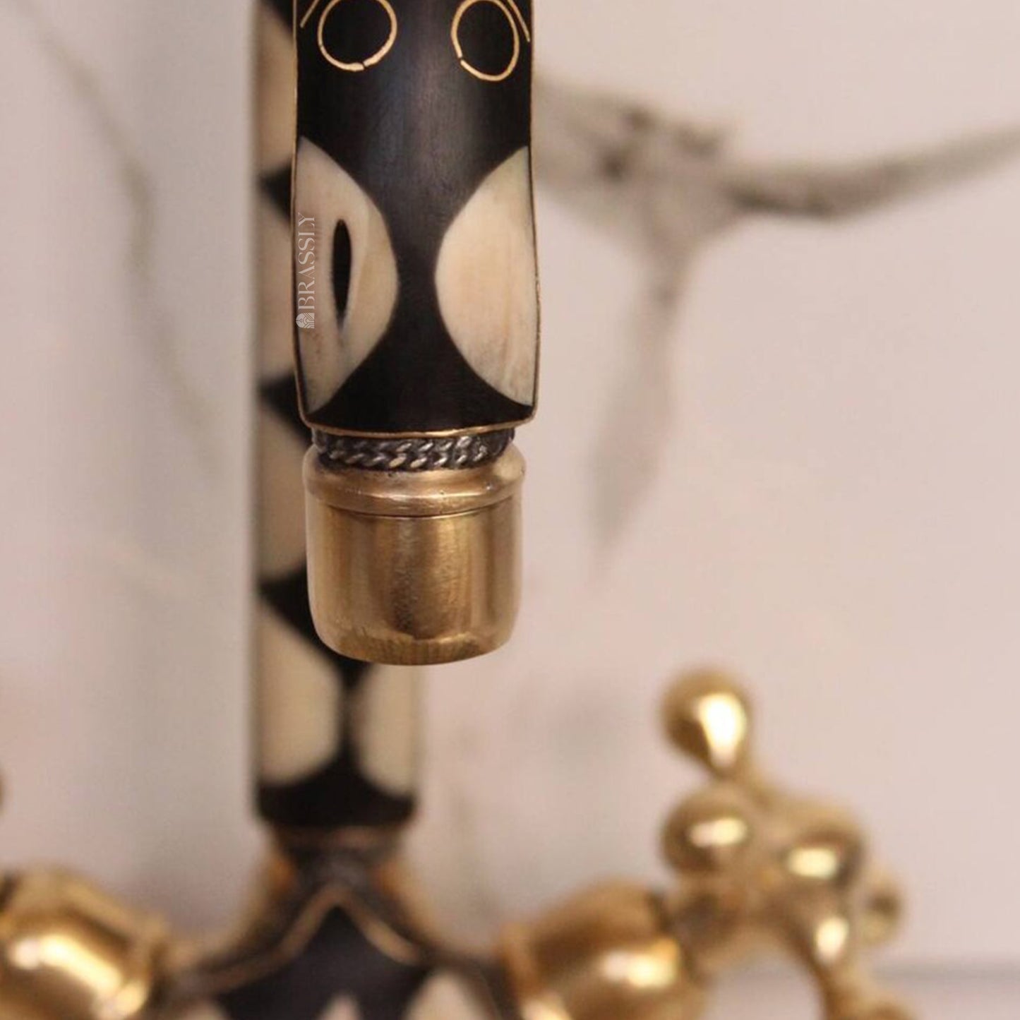 Unlacquered Brass Gooseneck Faucet for Bathroom Vanity Sink, Single Hole, Resin Studded
