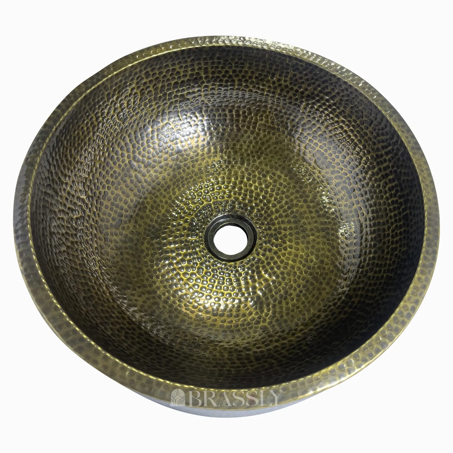 Hammered Brass Sink Bowl, Round Bar Sink, Patinated Brass