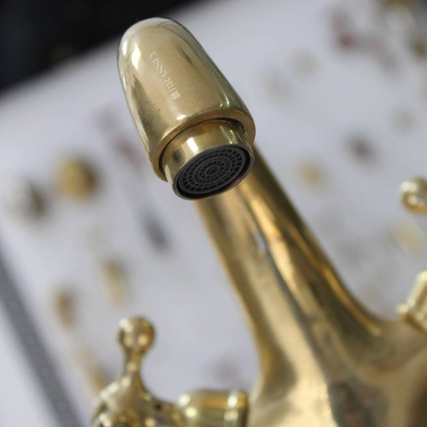 Solid Brass Tap With Simple Cross Handles - Unlacquered Brass Bathroom Tap