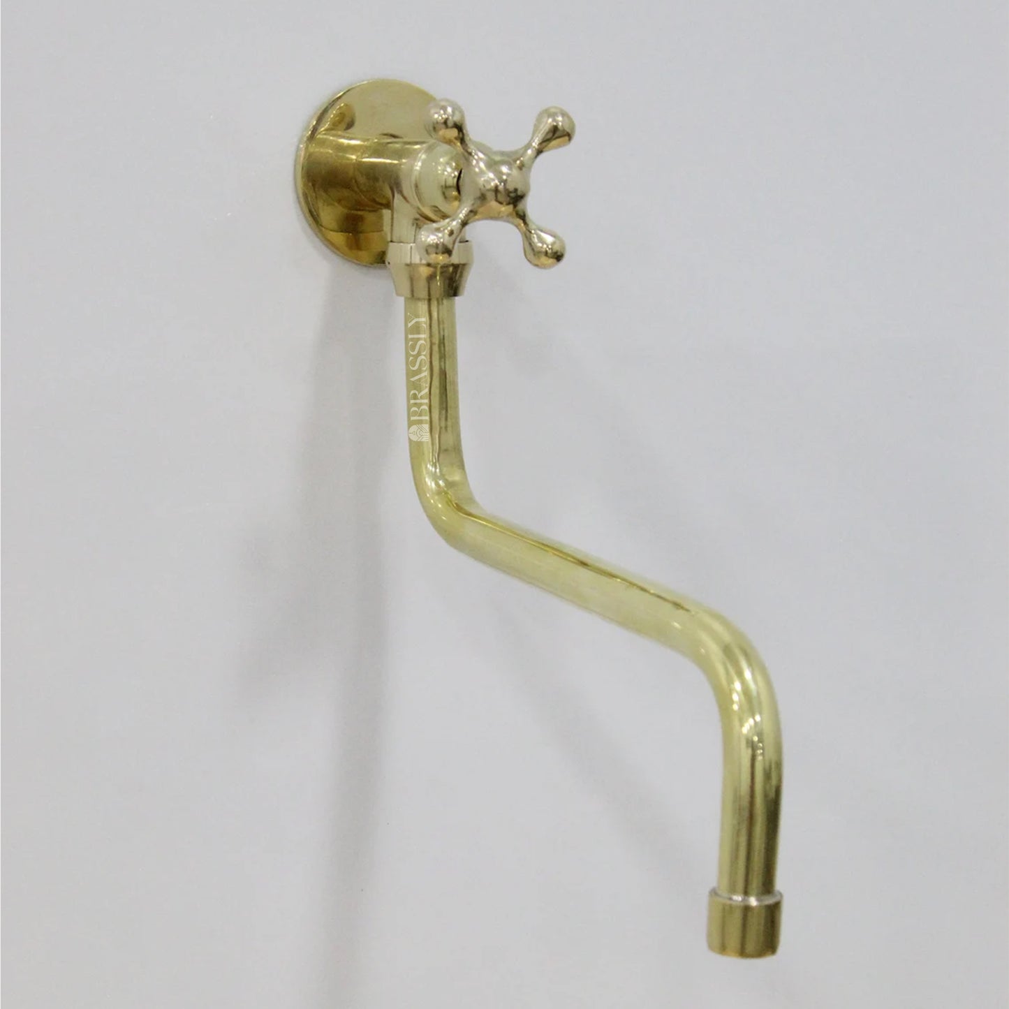 Unlacquered Brass Pot Filler Kitchen Tap, Traditional Solid Brass Wall Mount Tap with Various Handles