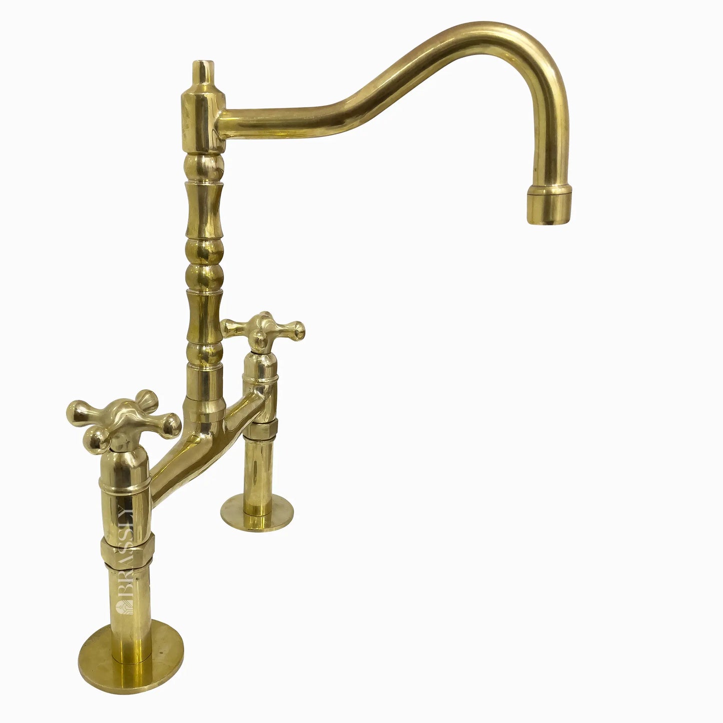 Unlacquered Brass 8" Bridge Tap, Deck Mount Tap, Vintage Kitchen Sink Tap