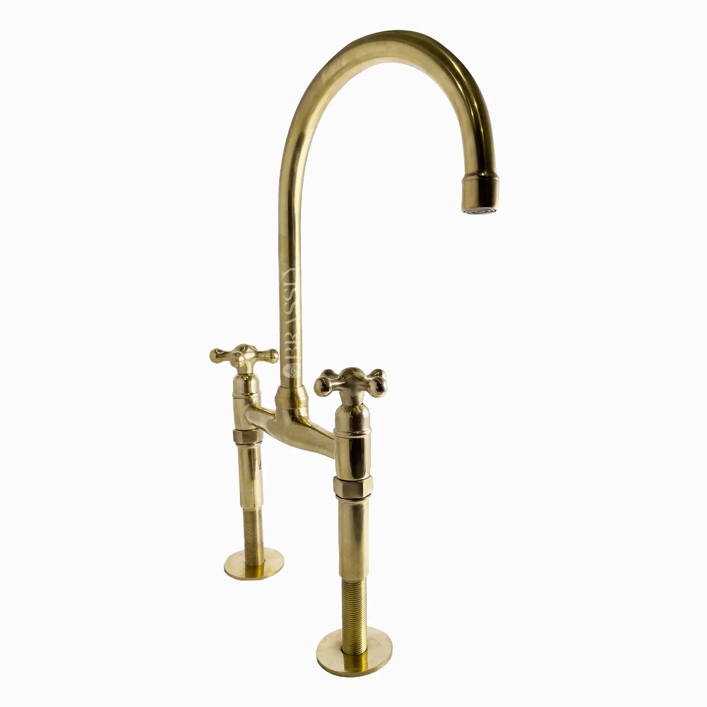 Unlacquered Brass 8" Bridge Tap, Deck Mount Tap, Vintage Kitchen Sink Tap