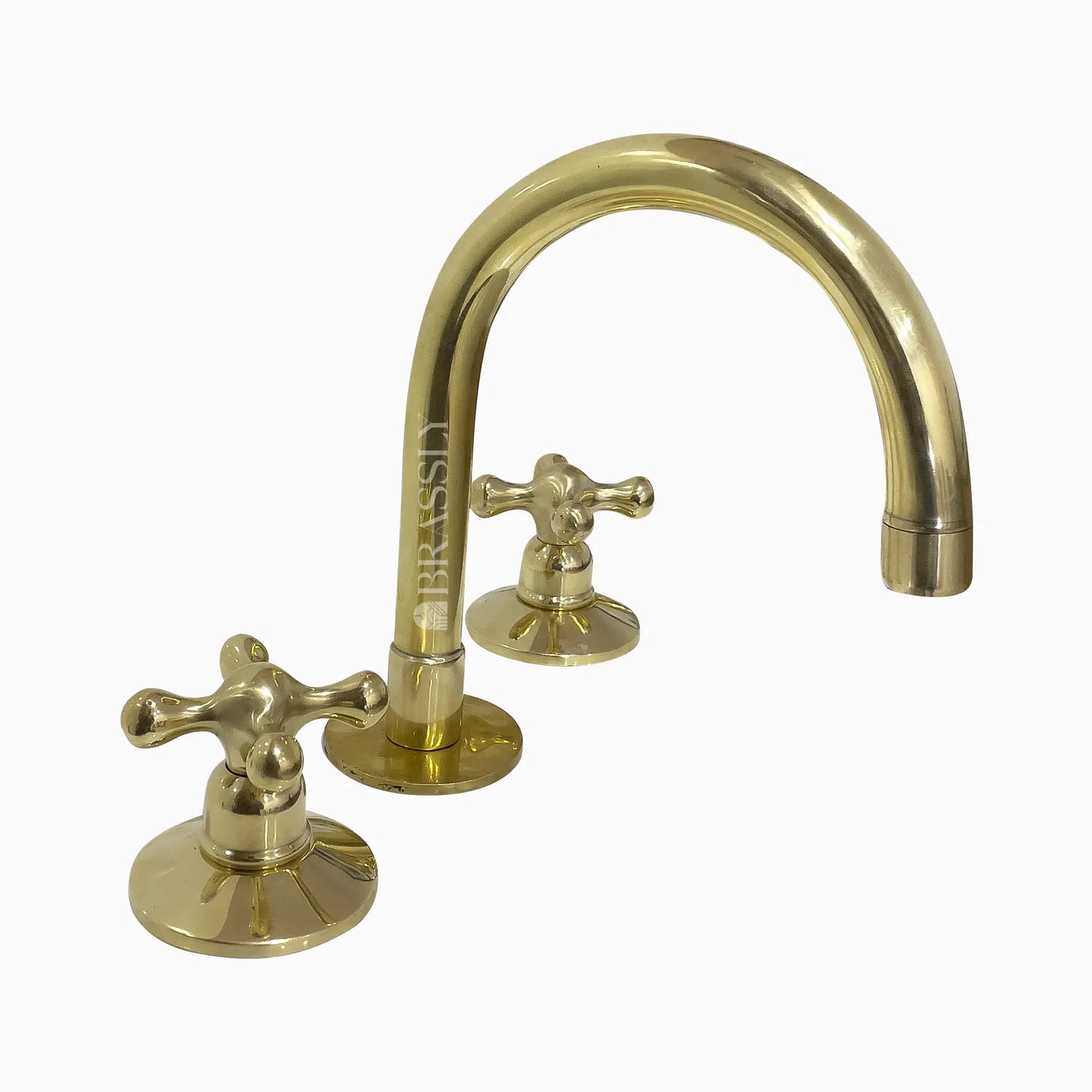 Unlacquered Brass 8" Bridge Tap, Deck Mount Tap, Vintage Kitchen Sink Tap