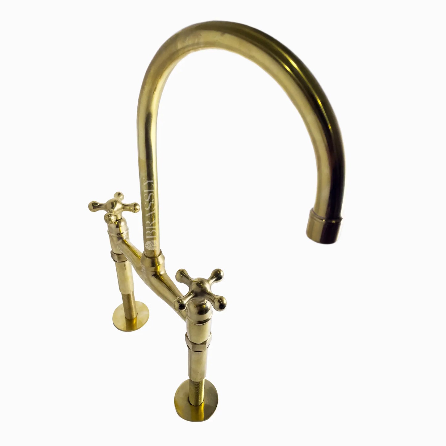 Unlacquered Brass 8" Bridge Tap, Deck Mount Tap, Vintage Kitchen Sink Tap