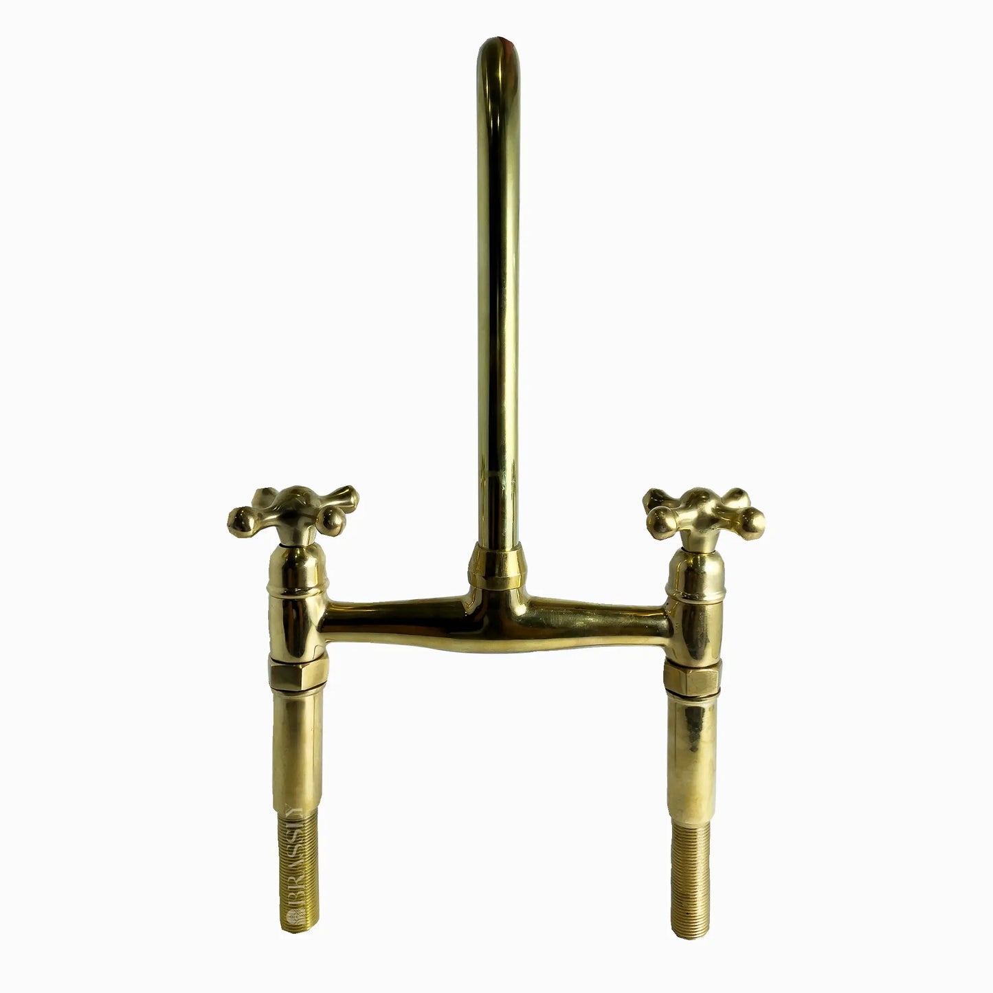 Unlacquered Brass 8" Bridge Tap, Deck Mount Tap, Vintage Kitchen Sink Tap