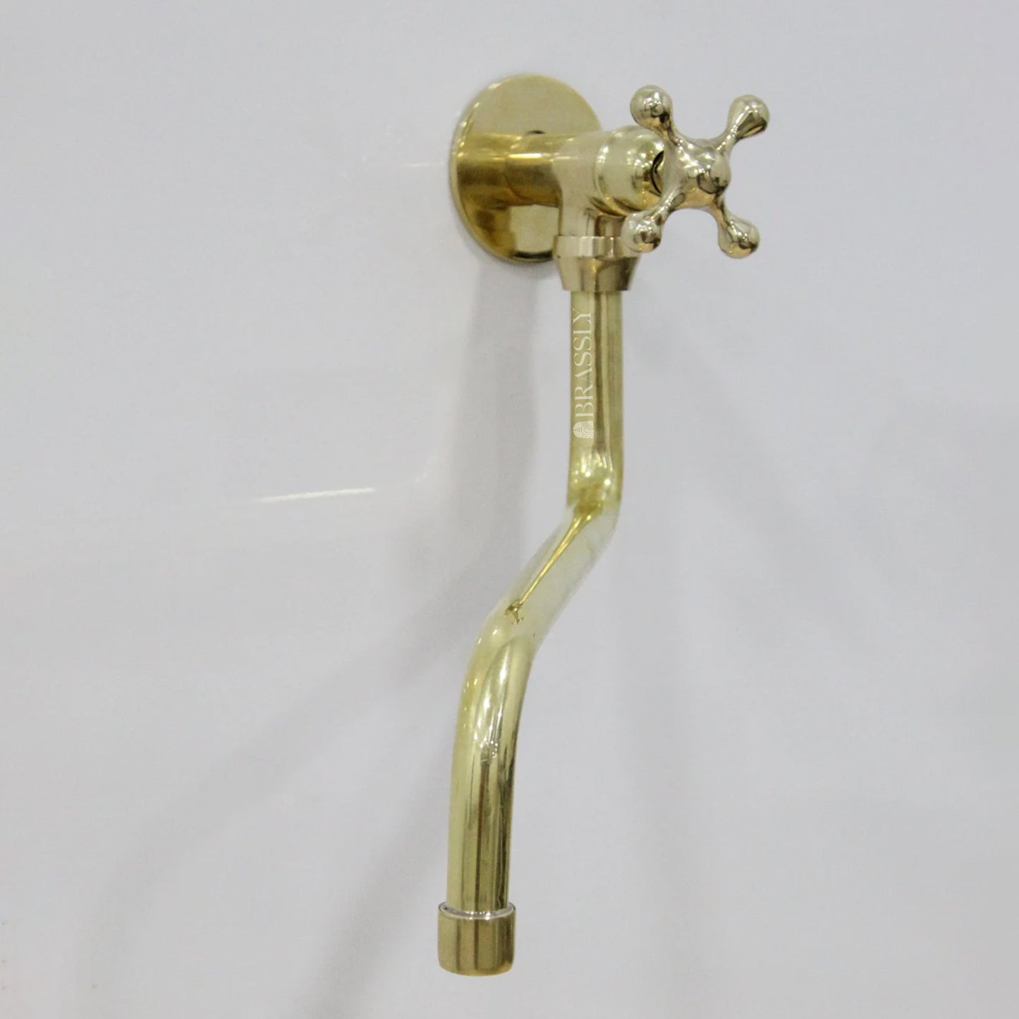 Unlacquered Brass Pot Filler Kitchen Tap, Traditional Solid Brass Wall Mount Tap with Various Handles