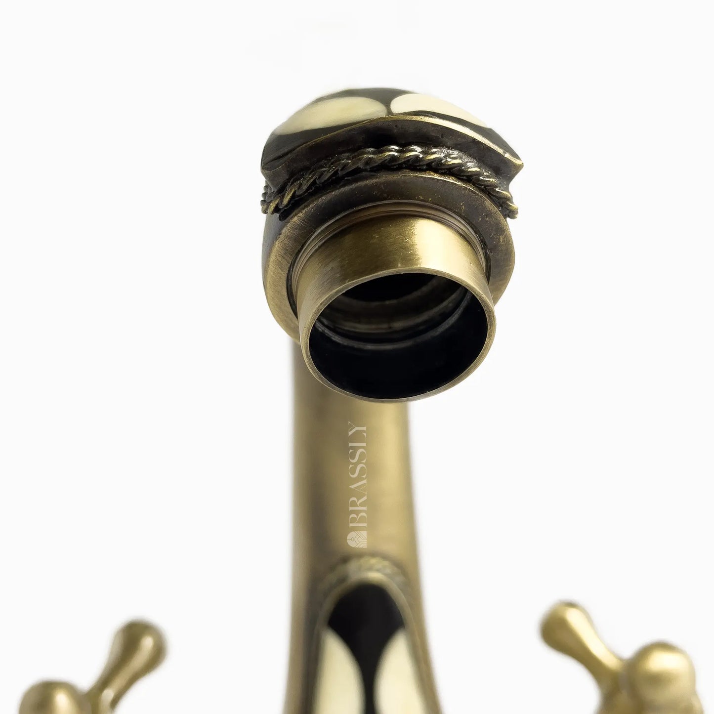 Brass Bathroom Tap With Resin And Bone Accents, Single Hole Bathroom, Vanity Sink Faucet With Cross Handles