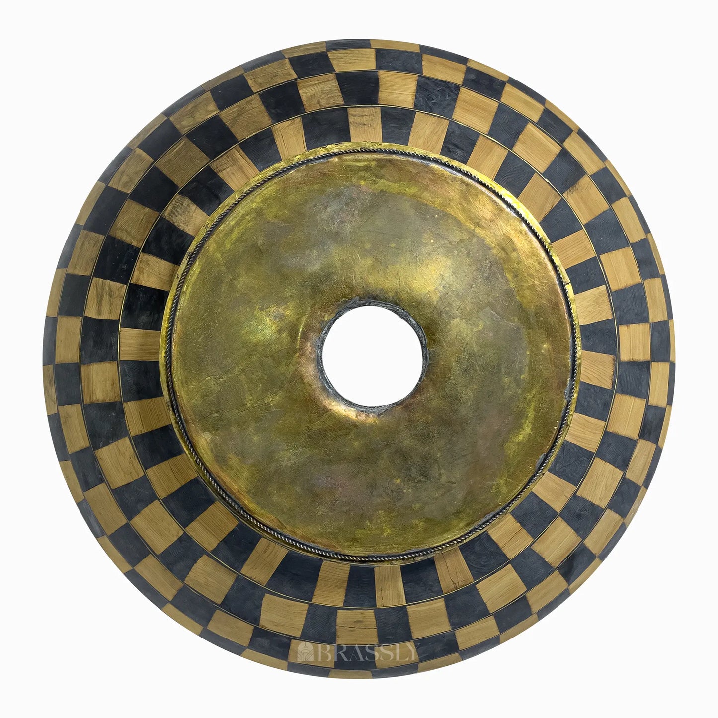 Hammered Brass Sink With Wood And Black Resin Pattern