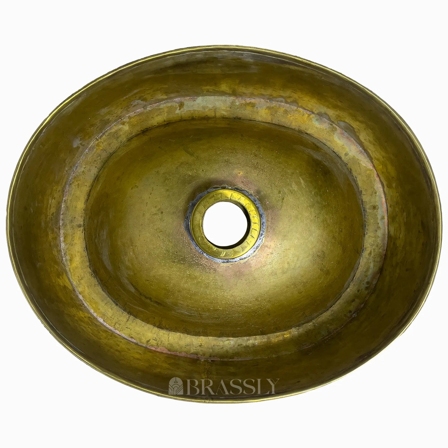 Brass Bathroom Sink, Black And White Pattern, Oval Basin Sink, Hammered Brass