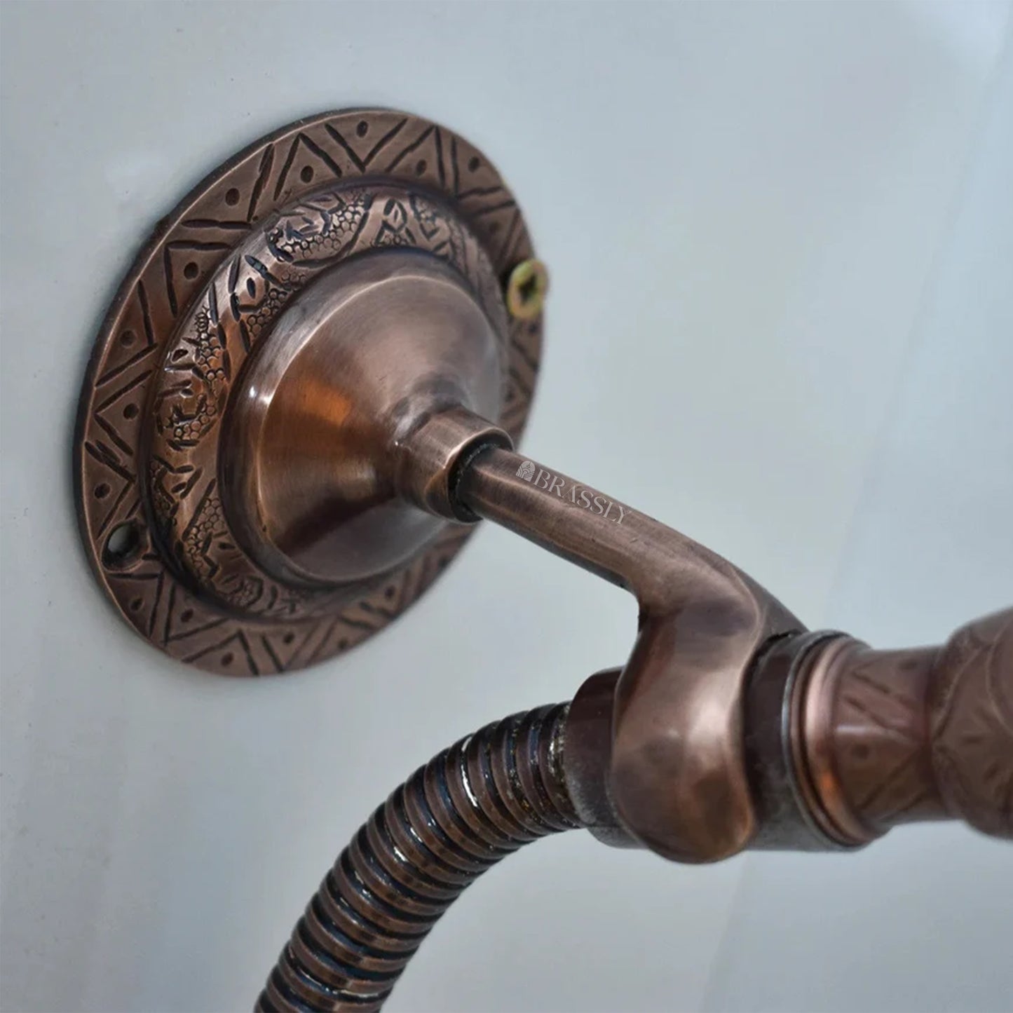 Unlacquered Copper Shower System with Vintage Round Showerhead, Handheld Shower