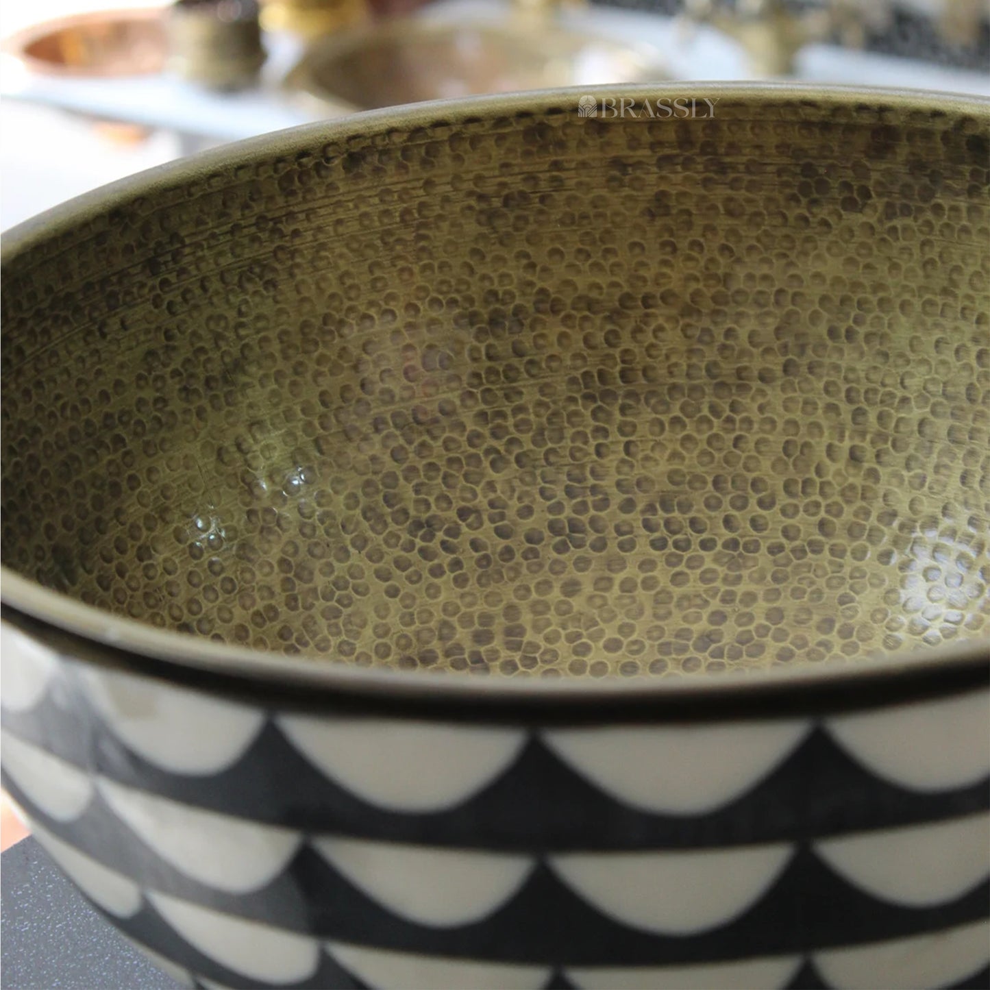 Moroccan Bronze Sink Bowl - Handcrafted Copper Round Washbasin for Bathroom or Outdoor Use