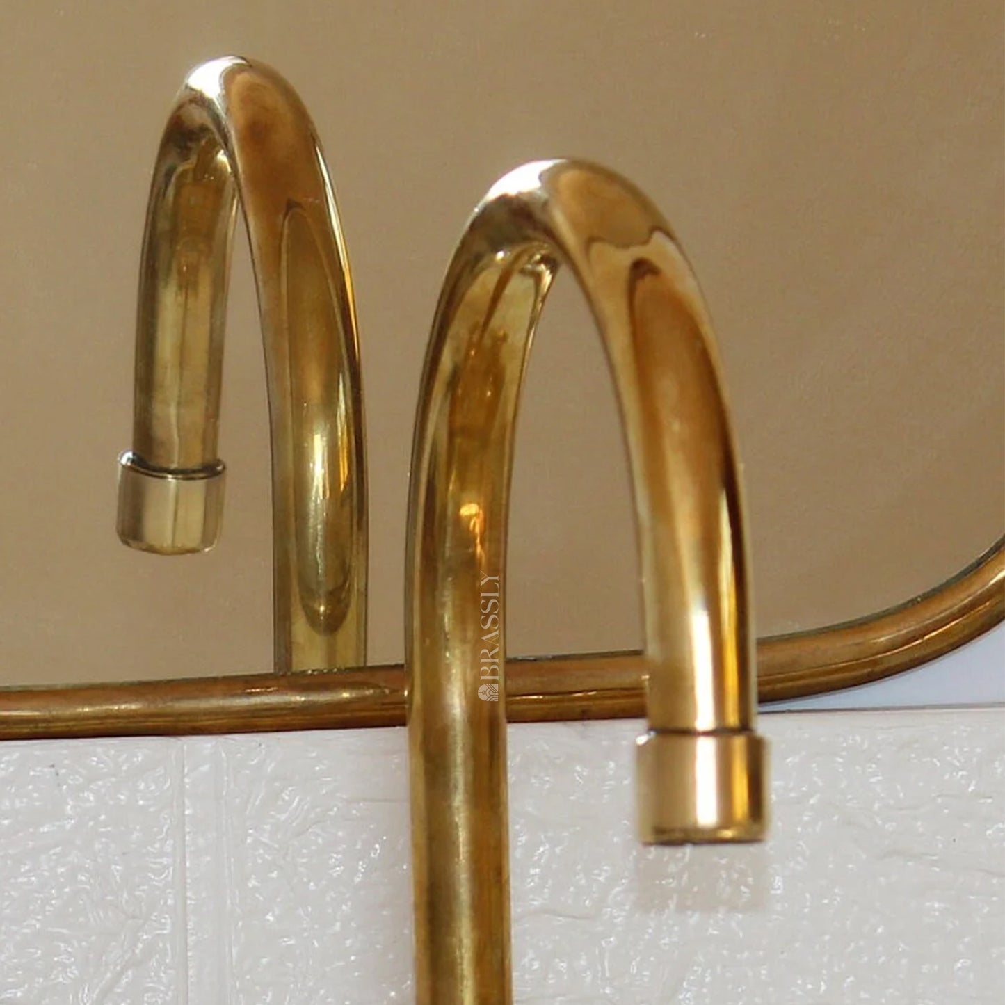Unlacquered Brass Wall-Mount Gooseneck Kitchen Tap with Cross Handles