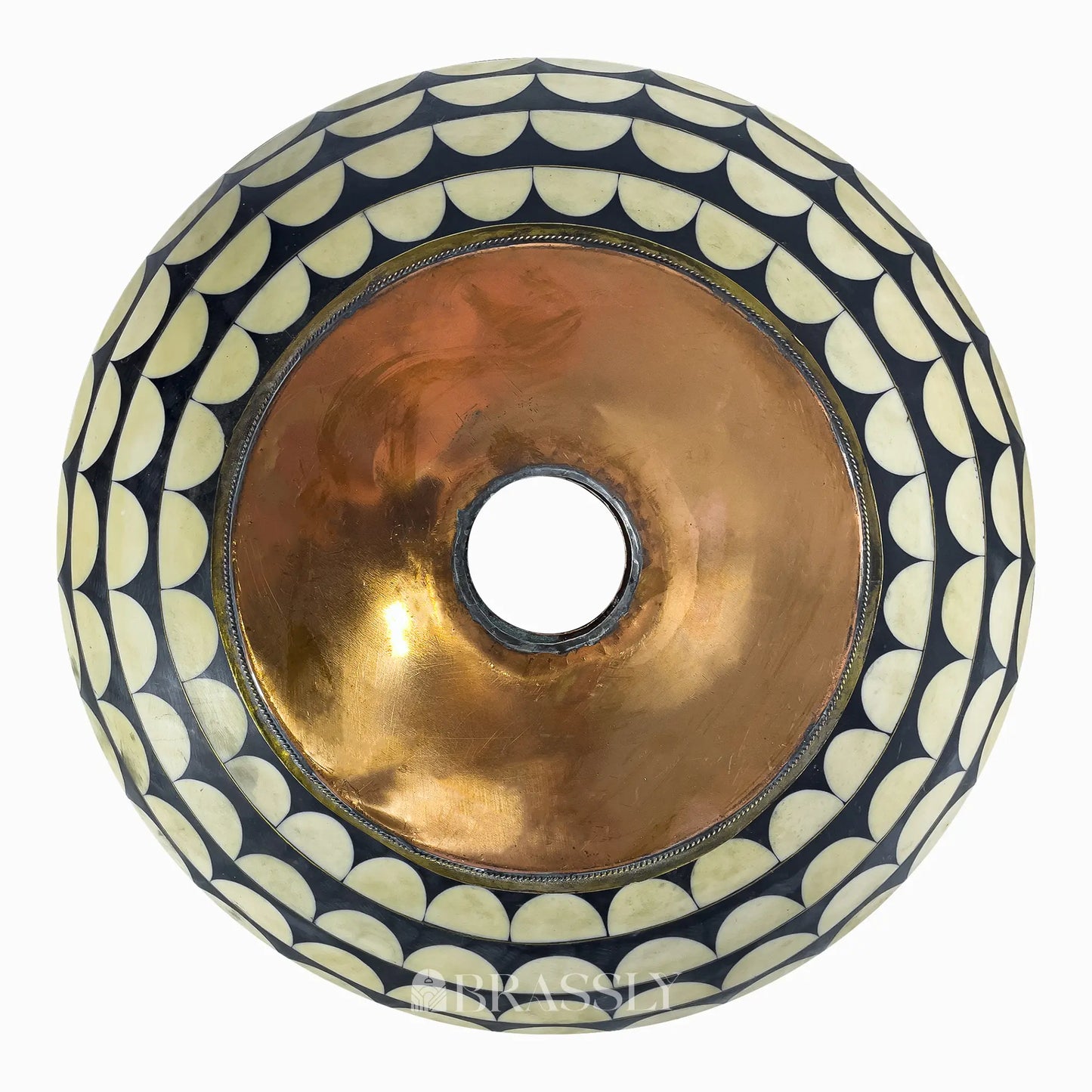 Brass Bathroom Sink, White And Black Pattern, Copper Resin Vanity Vessel Sink