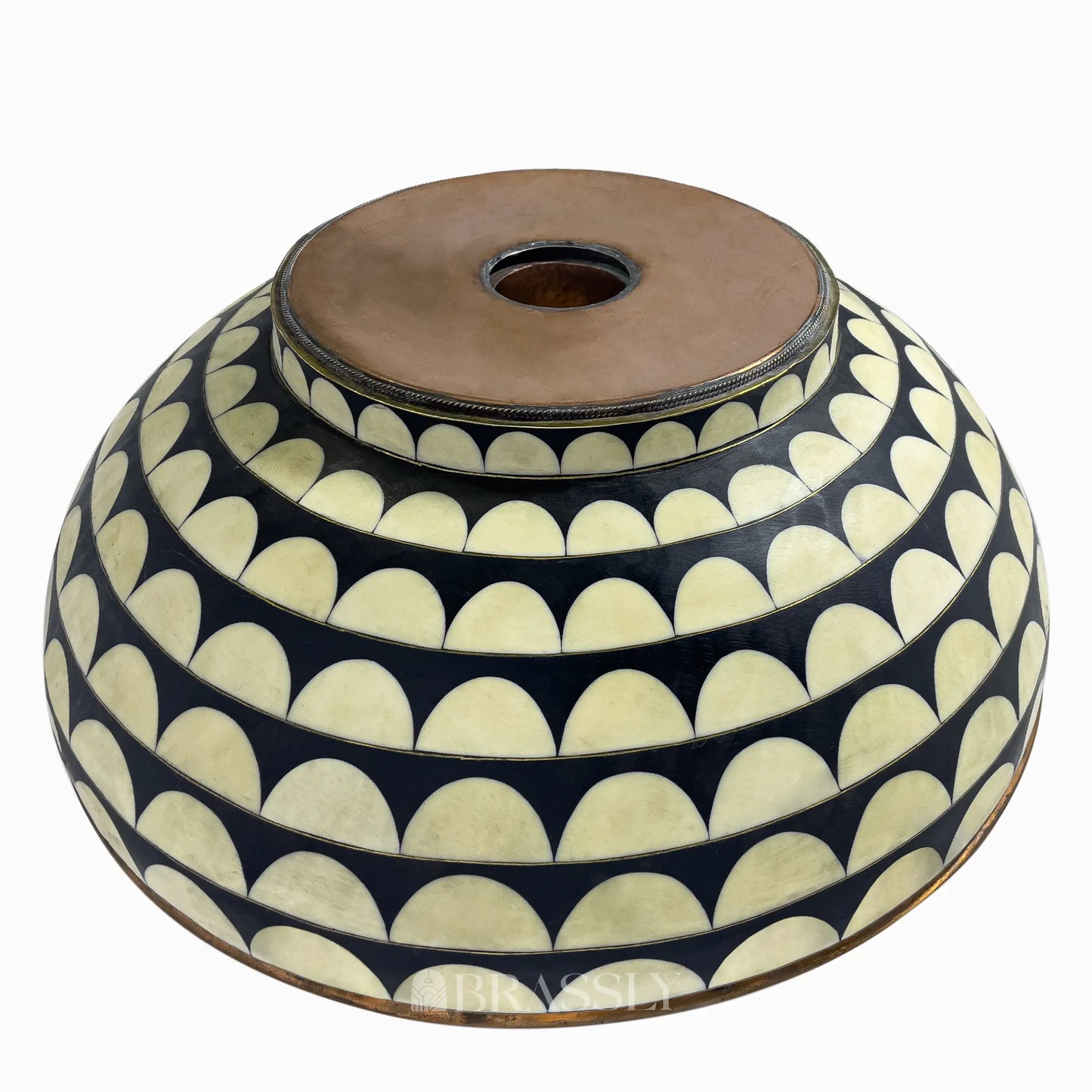 Brass Bathroom Sink, White And Black Pattern, Copper Resin Vanity Vessel Sink